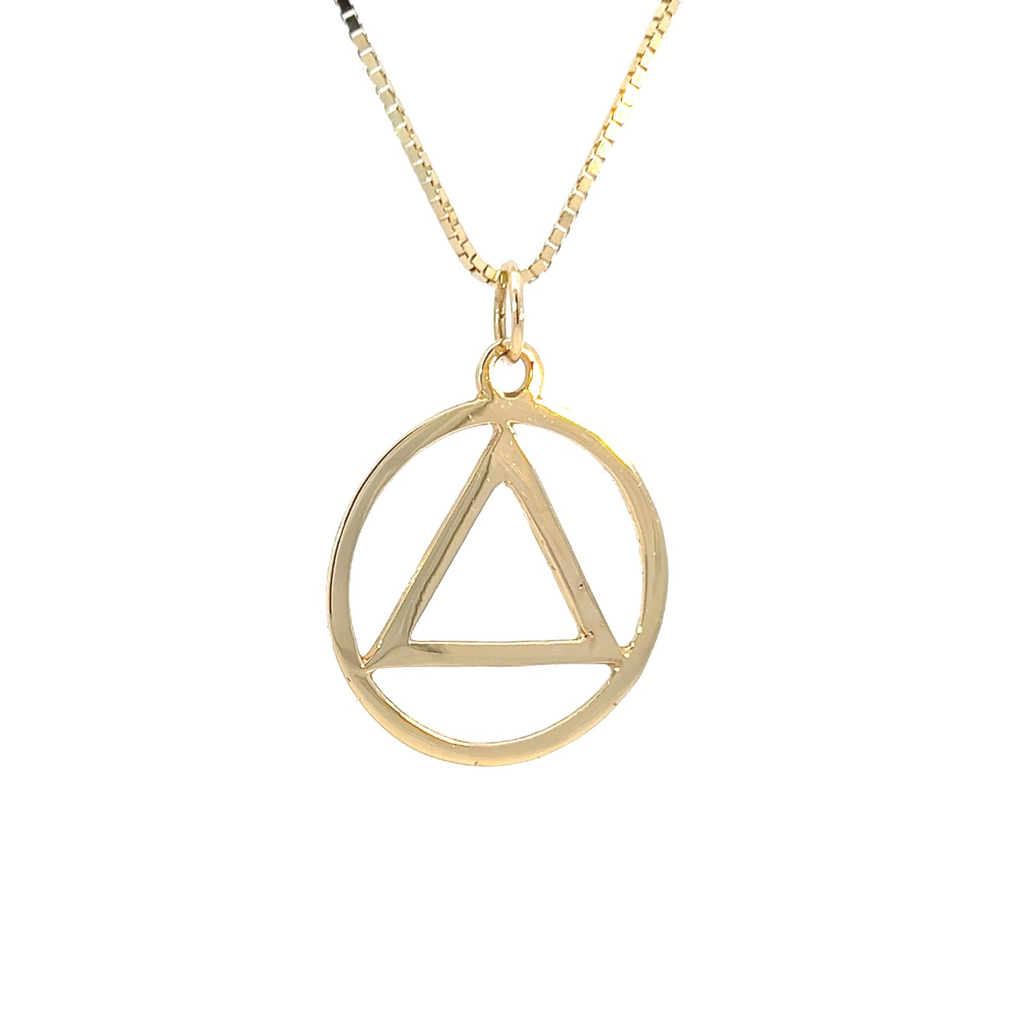14k Gold AA Pendant – Flat Triangle in Smooth Circle, Medium/Large Size, 1.7g, Hand-Finished, Pendant Only
