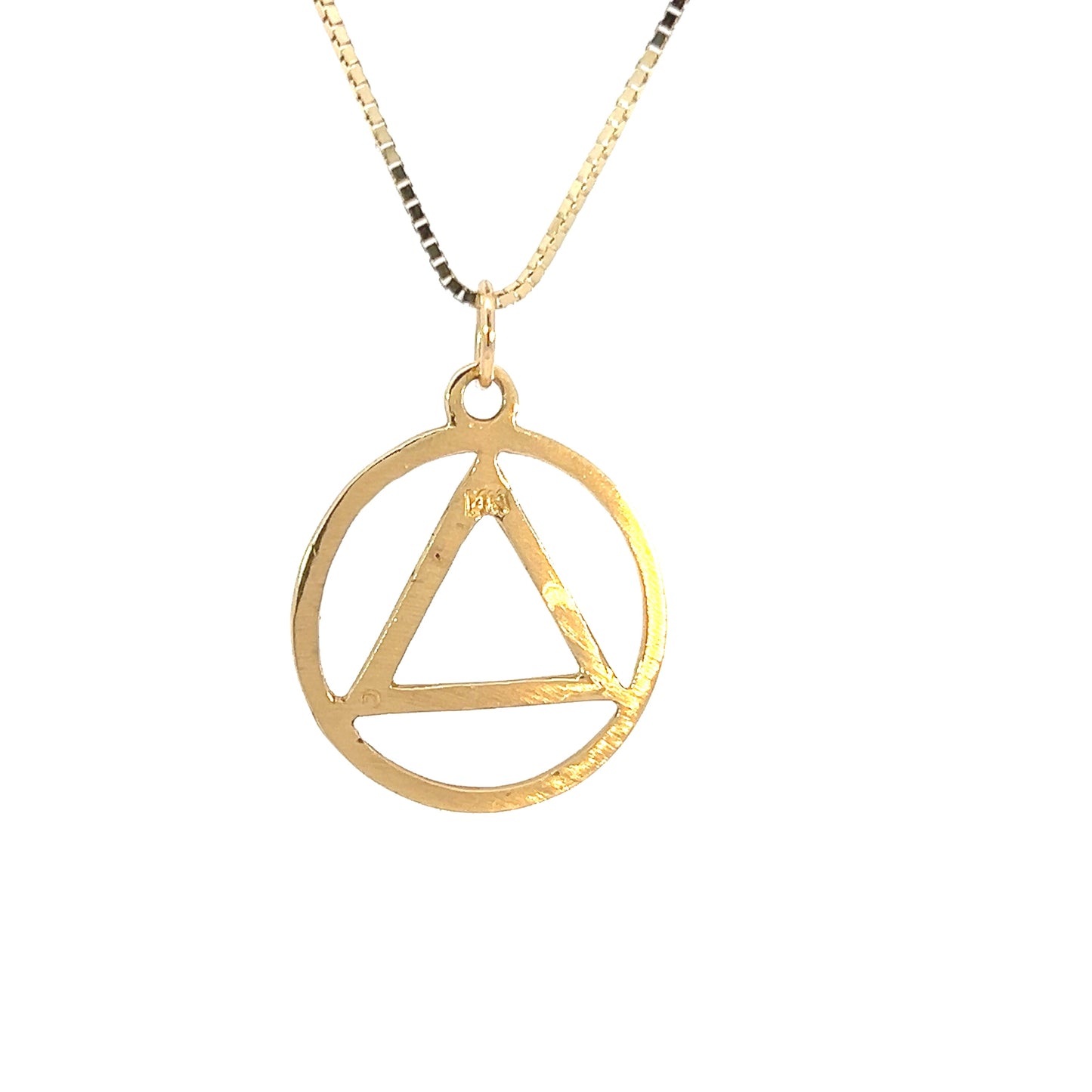14k Gold AA Pendant – Flat Triangle in Smooth Circle, Medium/Large Size, 1.7g, Hand-Finished, Pendant Only