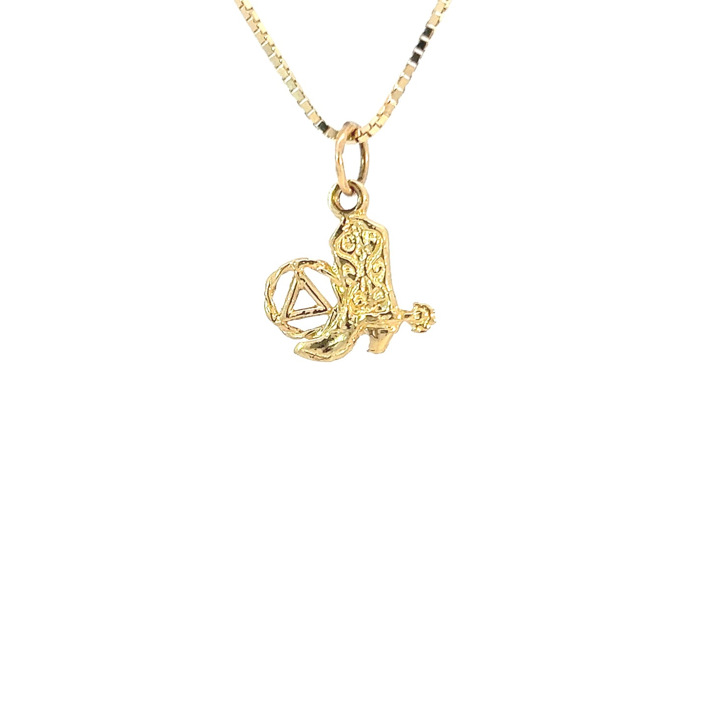 14k Gold AA Pendant – Recovery Symbol with Cowboy Boot, 0.8g, Hand-Finished, Western Style, Pendant Only