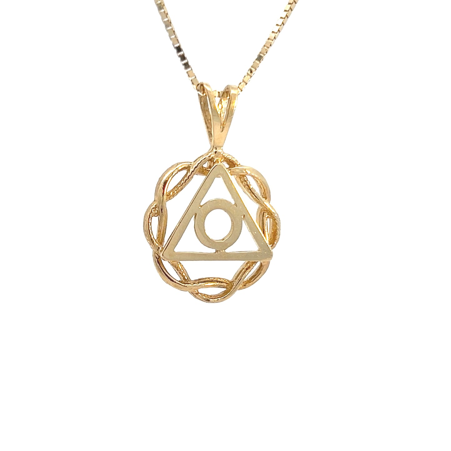 Family Recovery Pendant, 14k Gold, Symbol in a Basket Weave Circle, Med Size