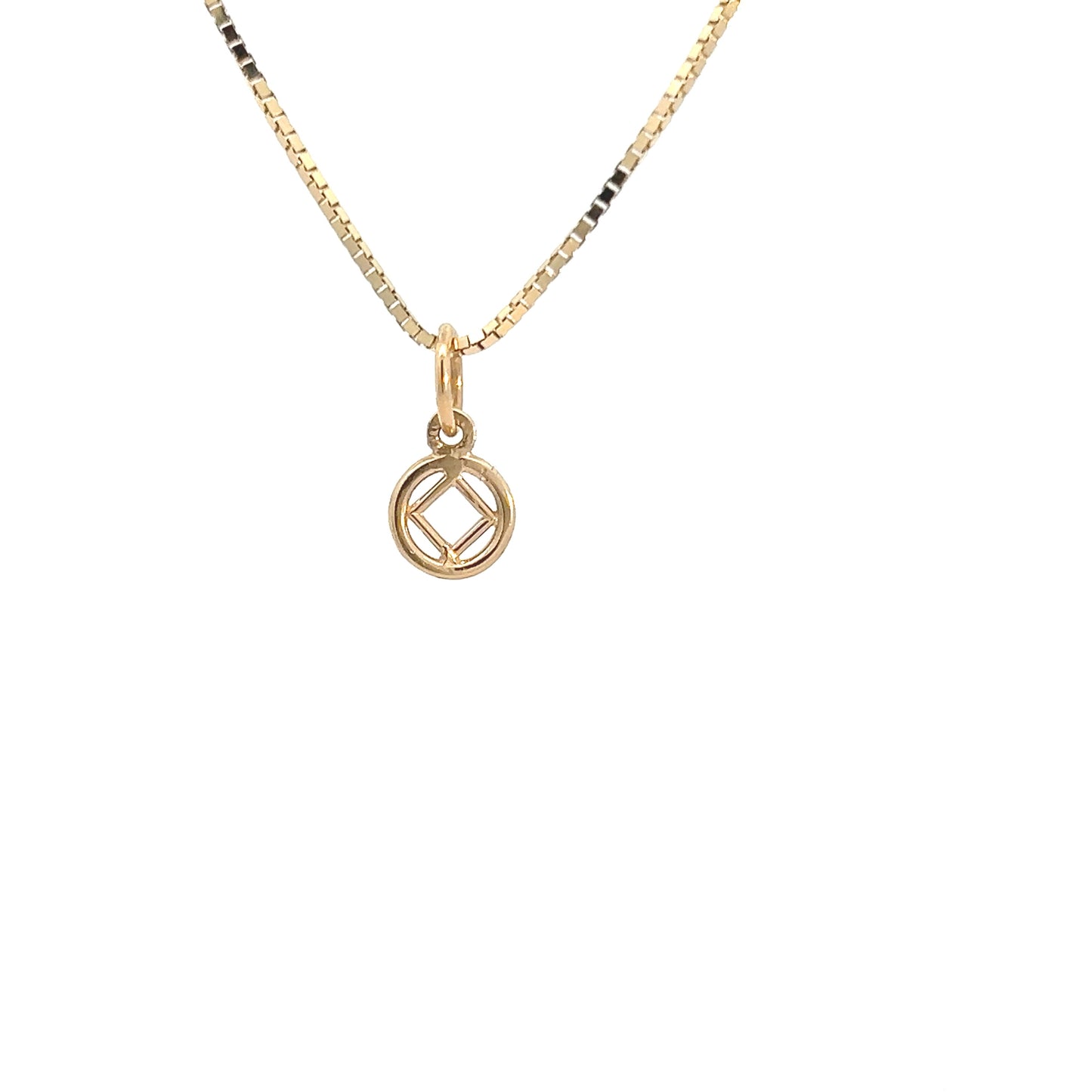 14k Gold Pendant, Narcotics Anonymous NA Symbol in a Smooth Circle, Very Small Size