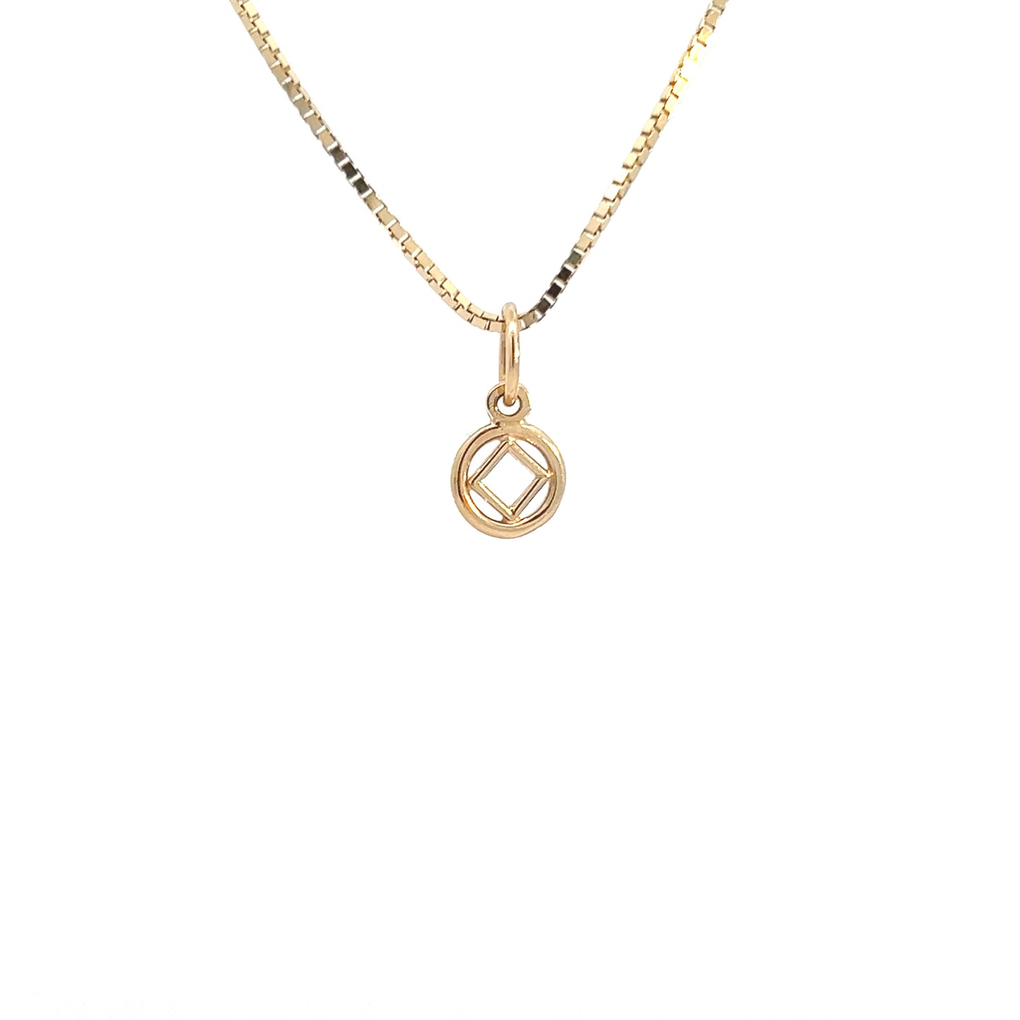 14k Gold Pendant, Narcotics Anonymous NA Symbol in a Smooth Circle, Very Small Size