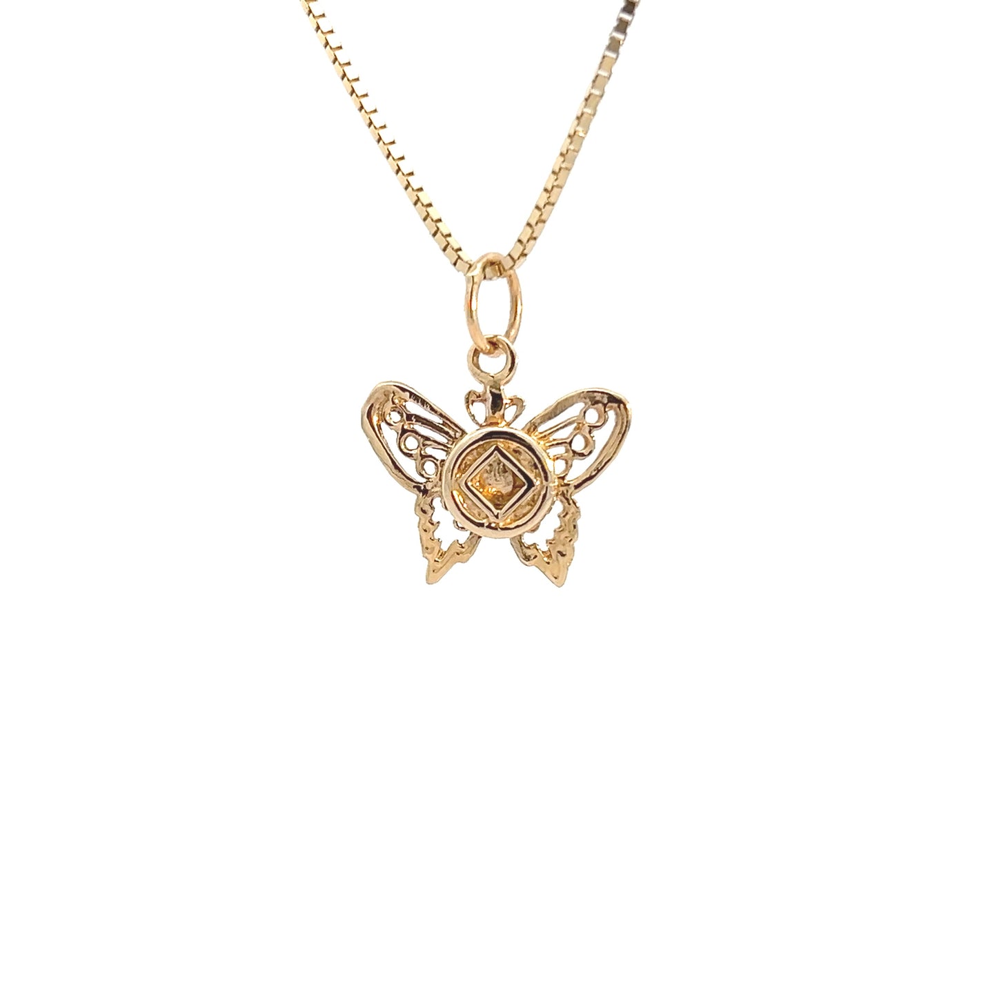 14k Gold Pendant, Narcotics Anonymous NA Symbol on a Small Beautiful Butterfly