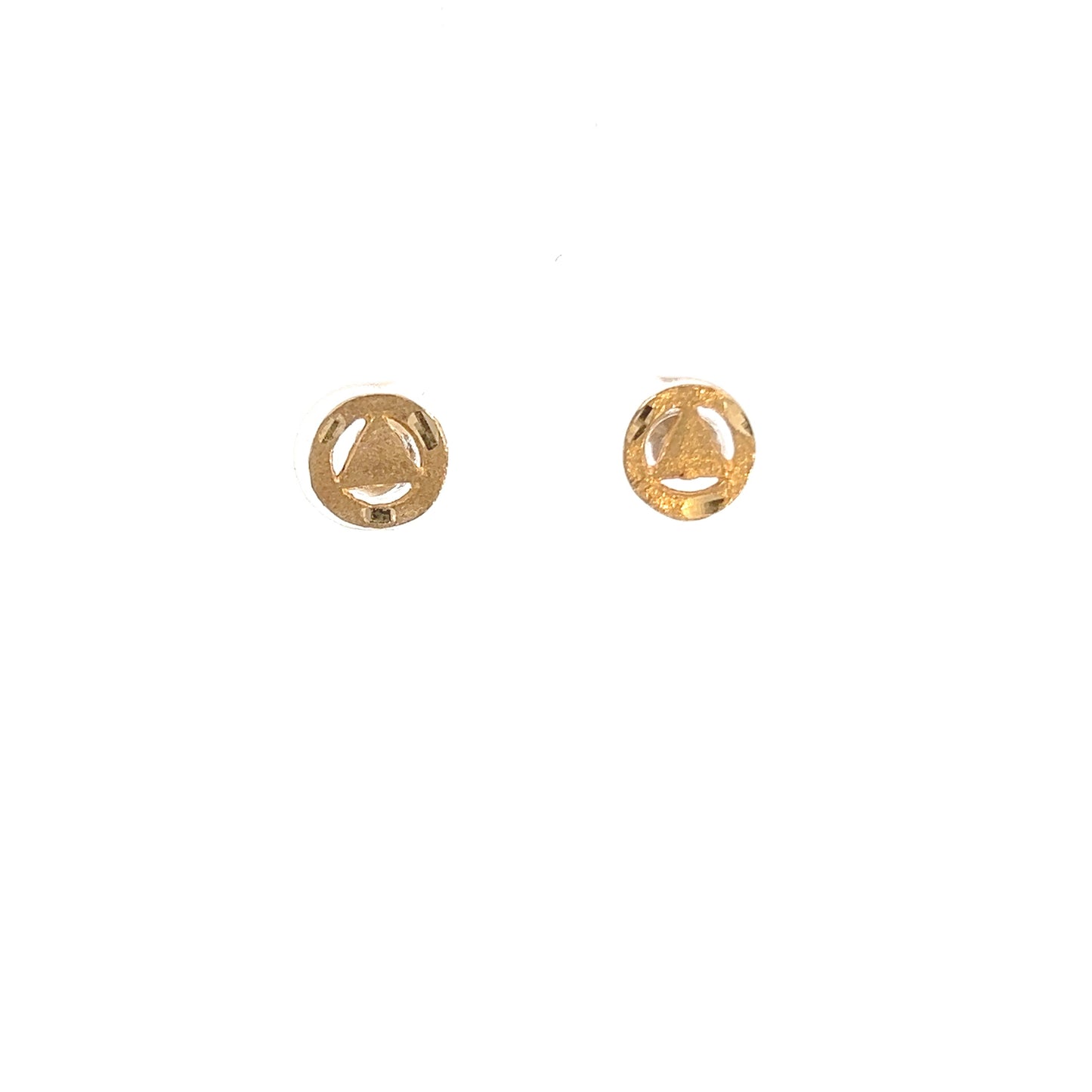 14k Gold Stud Earrings, Diamond Cut Circle with Solid Triangle
