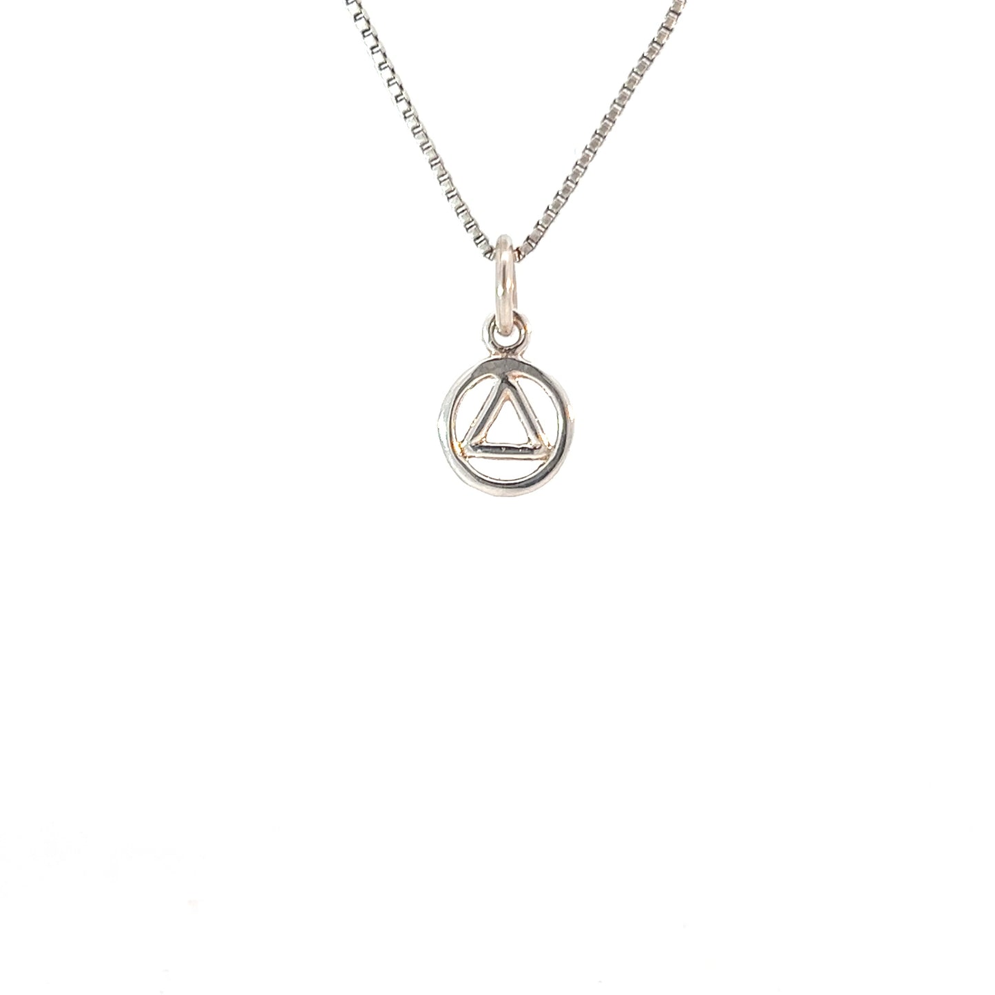 Sterling Silver Small Circle Triangle Pendant – 12-Step Recovery Jewelry
