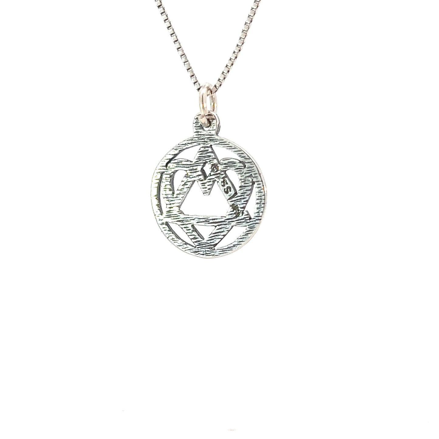 Sterling Silver AA Symbol Pendant with Open Heart and Love & Service – Medium Size