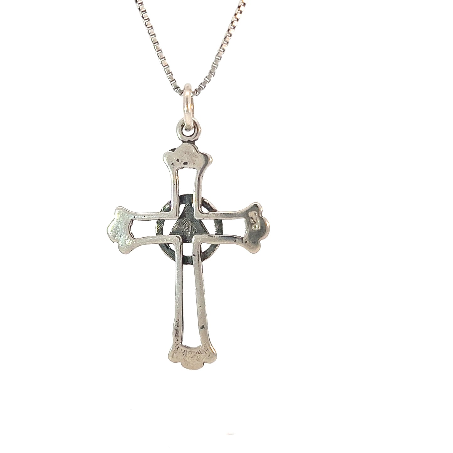 Sterling Silver AA Symbol Pendant with Solid Triangle in Open Cross – 1.5g, Oxidized Finish