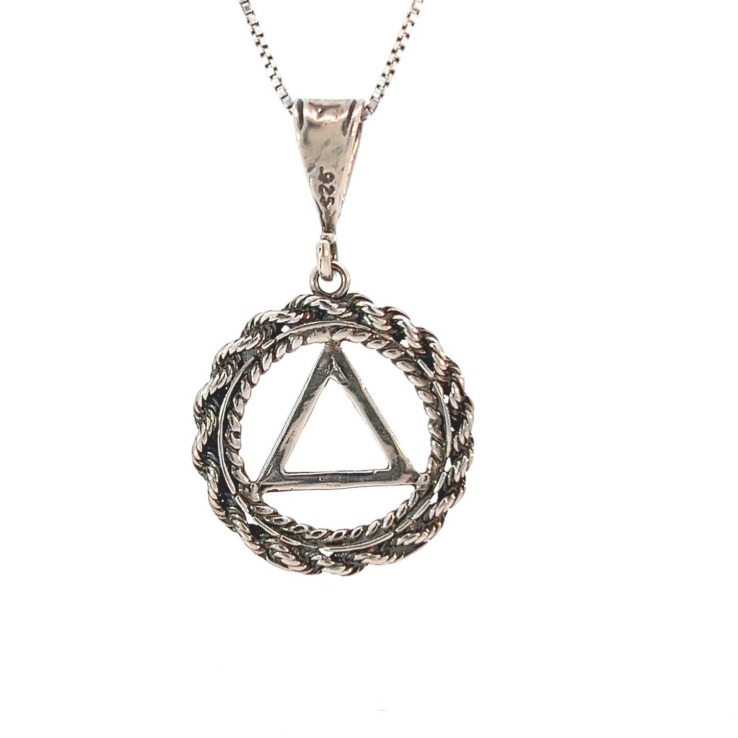 Sterling Silver AA Symbol Pendant in Rope Style Circle – 3.2g, Hand-Finished Medium Size