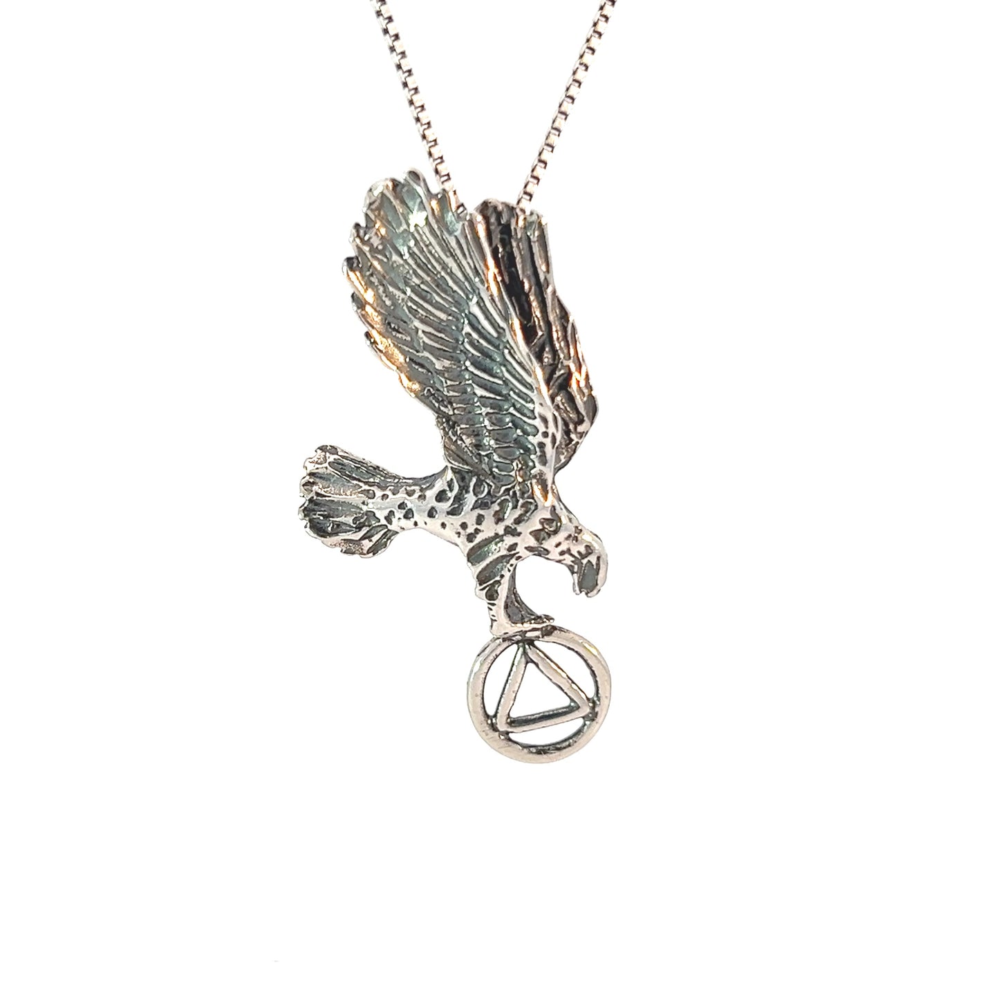 Sterling Silver AA Symbol Pendant with Eagle – 3.3g, Hidden Loop Design