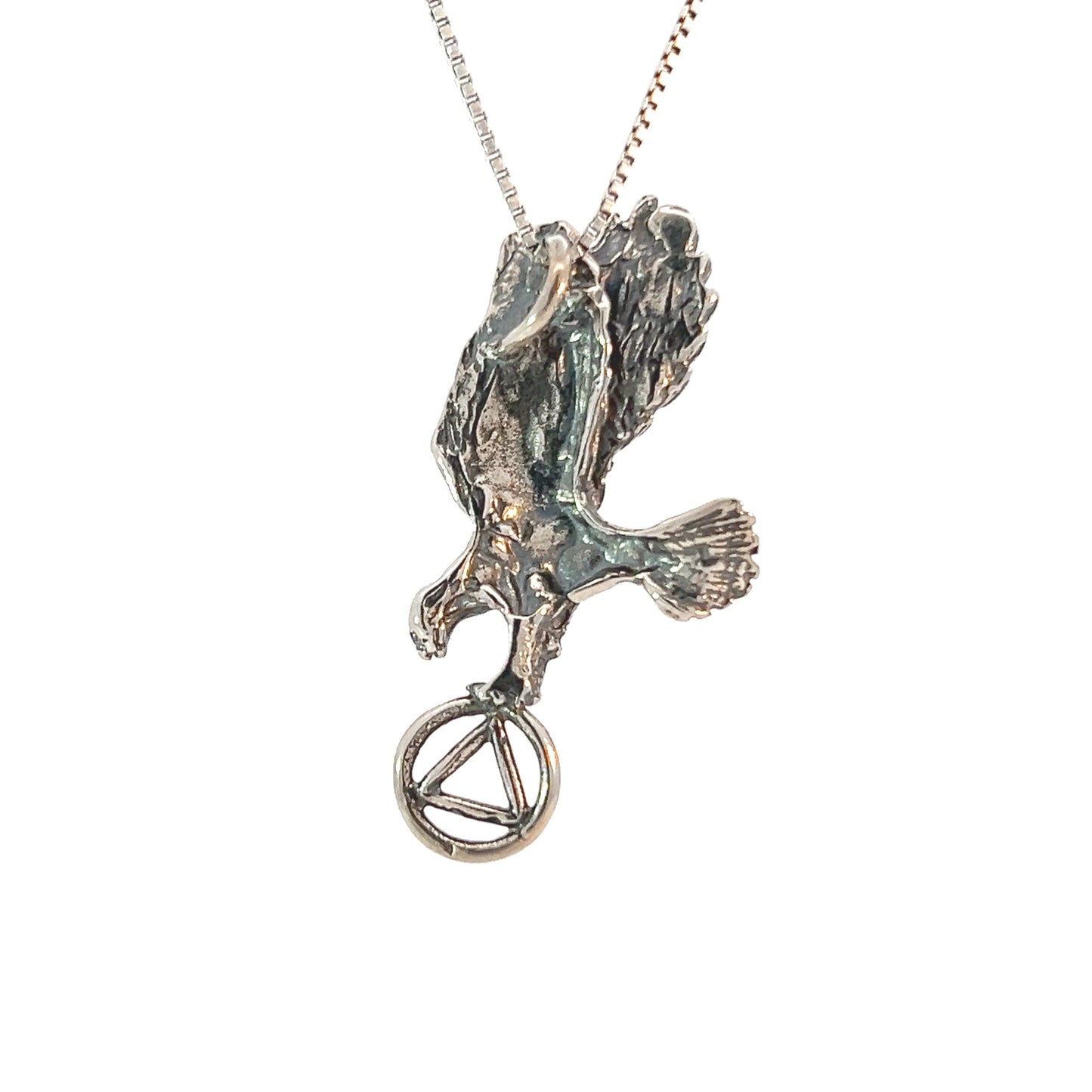 Sterling Silver AA Symbol Pendant with Eagle – 3.3g, Hidden Loop Design