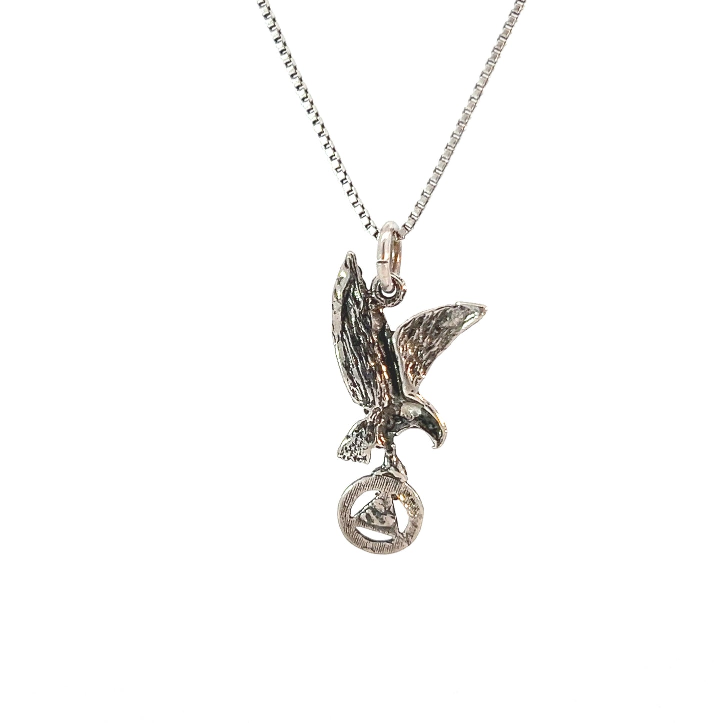 Sterling Silver AA Pendant – Eagle Holding Recovery Symbol, 1.0g, Oxidized Hand-Finished Design