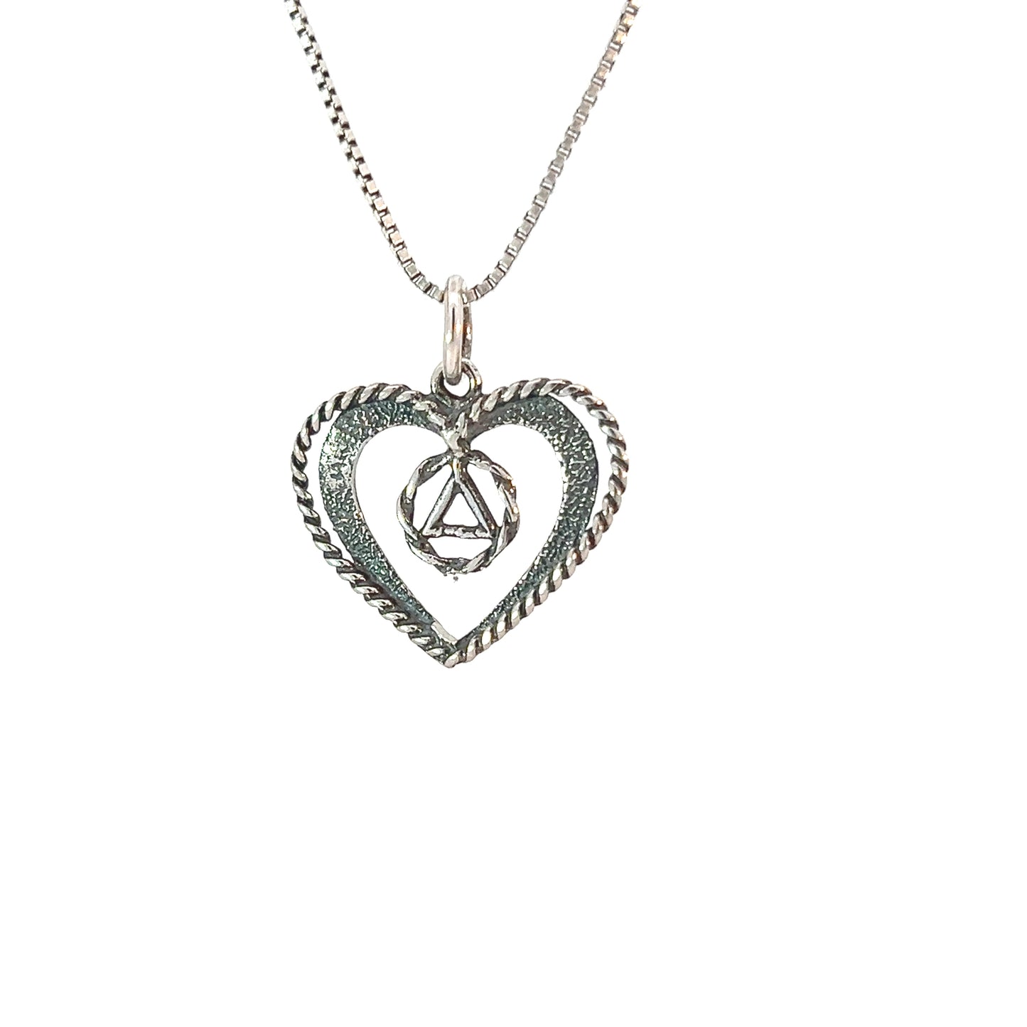 Sterling Silver AA Symbol Pendant – Open Heart with Twist Wire Circle