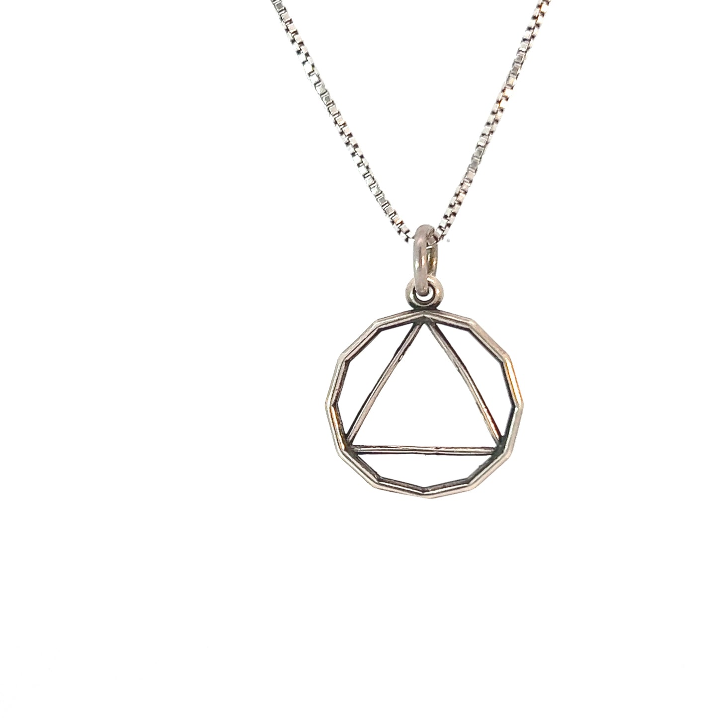 Sterling Silver AA Pendant – 12-Sided Circle Triangle, Medium Size, 0.9g, Hand-Finished