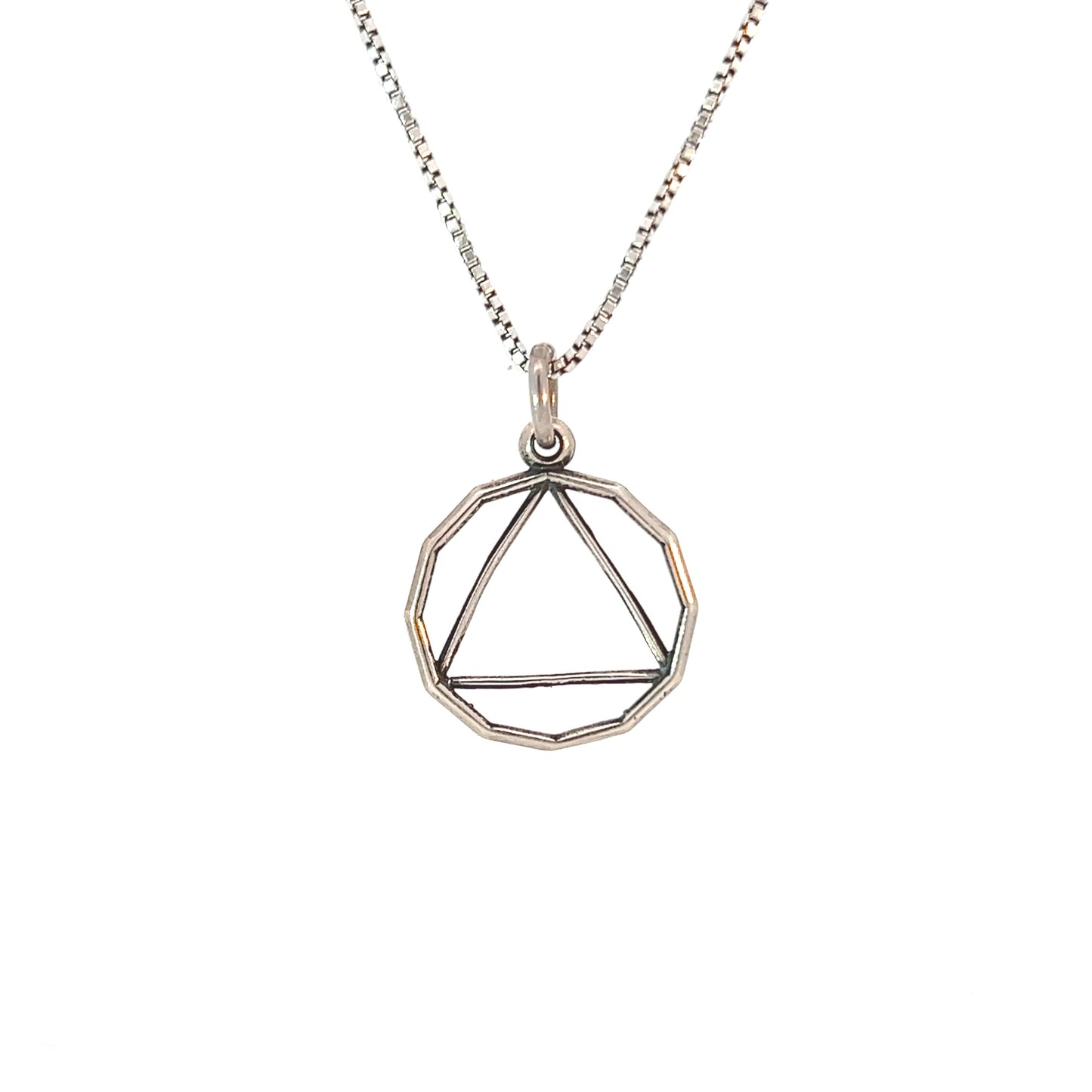 Sterling Silver AA Pendant – 12-Sided Circle Triangle, Medium Size, 0.9g, Hand-Finished