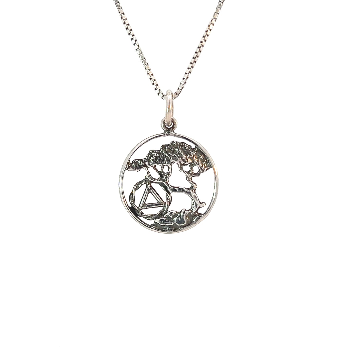 Sterling Silver Pendant, Alcoholics Anonymous AA Recovery Symbol with a Beautiful Tree of Life