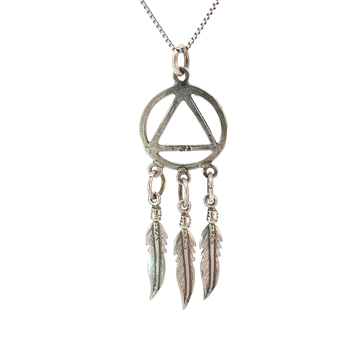 Sterling Silver AA Dream Catcher Pendant with 3 Feathers – 2.2g, Hand-Finished Recovery Jewelry