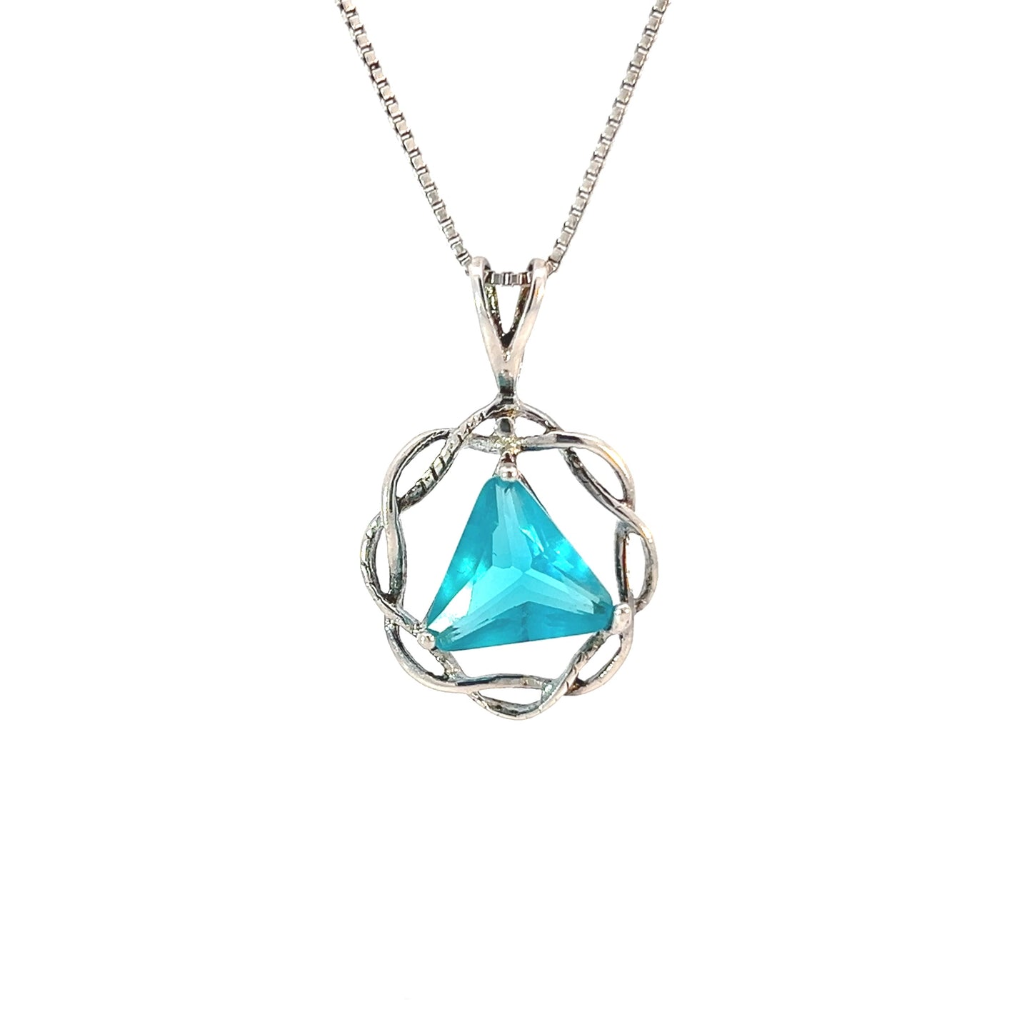 Flat Triangle in Basket Weave Circle with Birthstone – Sterling Silver AA Recovery Pendant