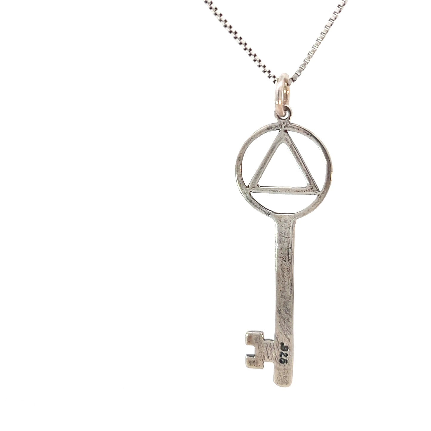 Sterling Silver AA Symbol Pendant in Antique Style Key – 1.5g, High-Polished Recovery Jewelry