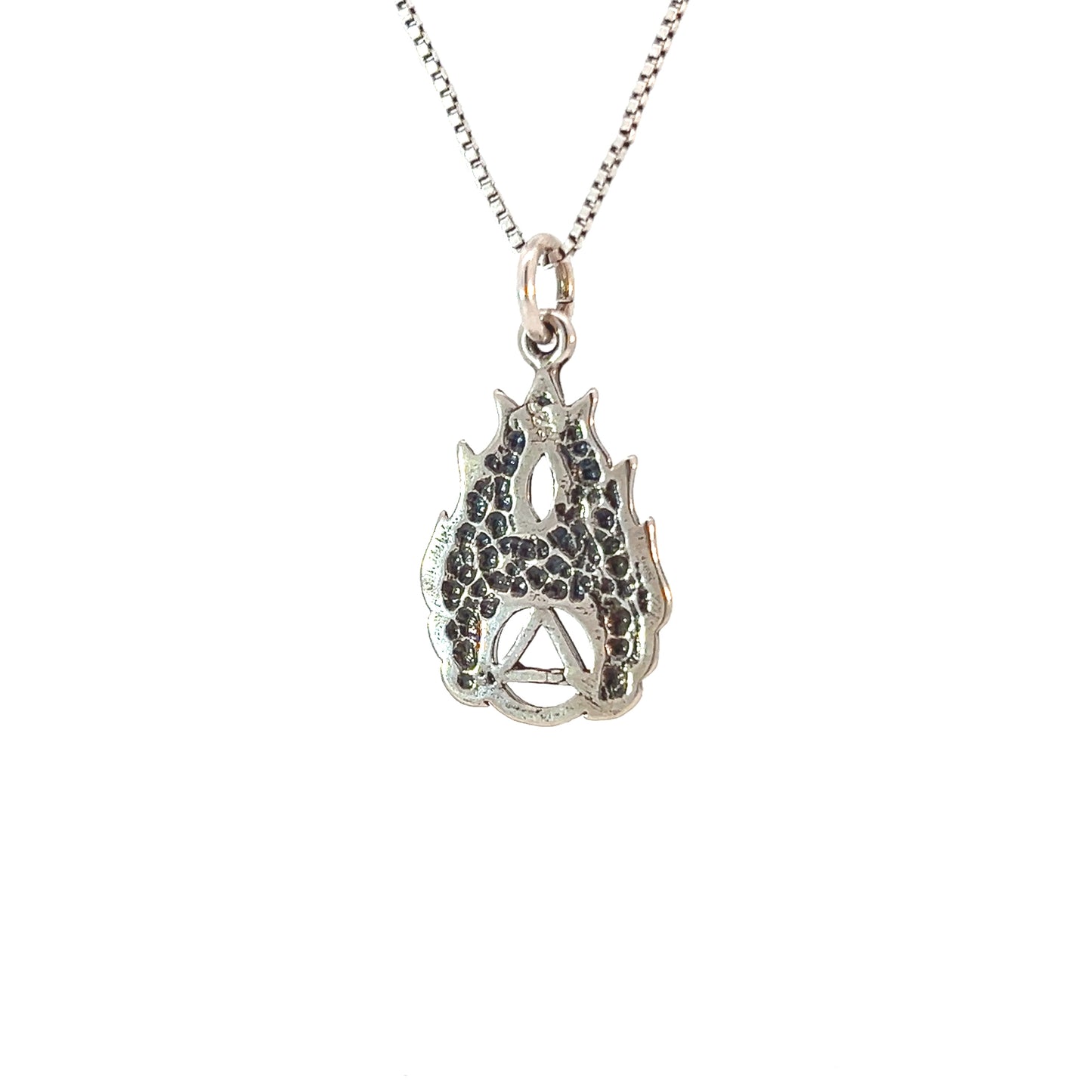 Sterling Silver Pendant, Alcoholics Anonymous AA Symbol in Flames