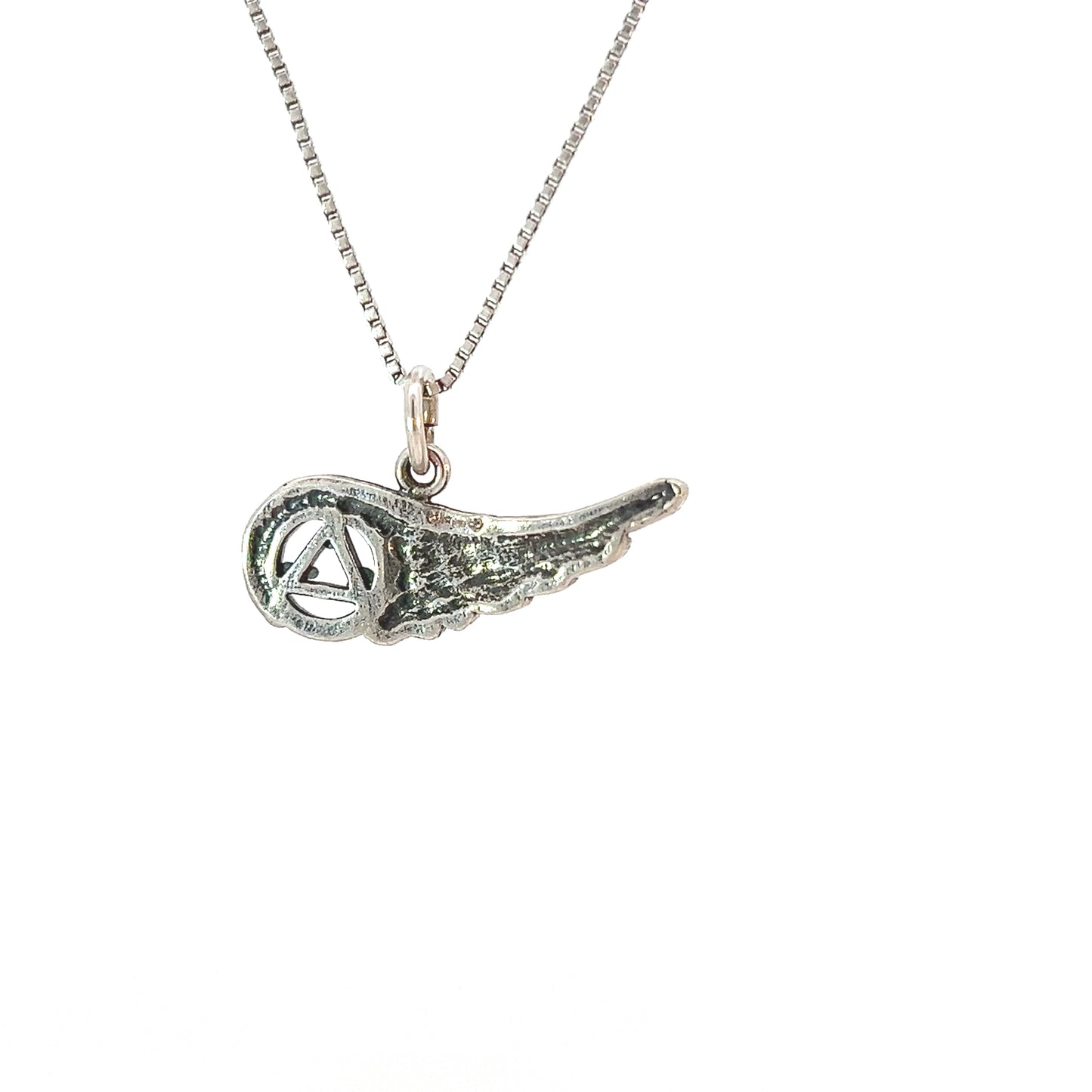 Sterling Silver AA Pendant with Angel Wing – 1.5g, Hand-Finished Recovery Jewelry