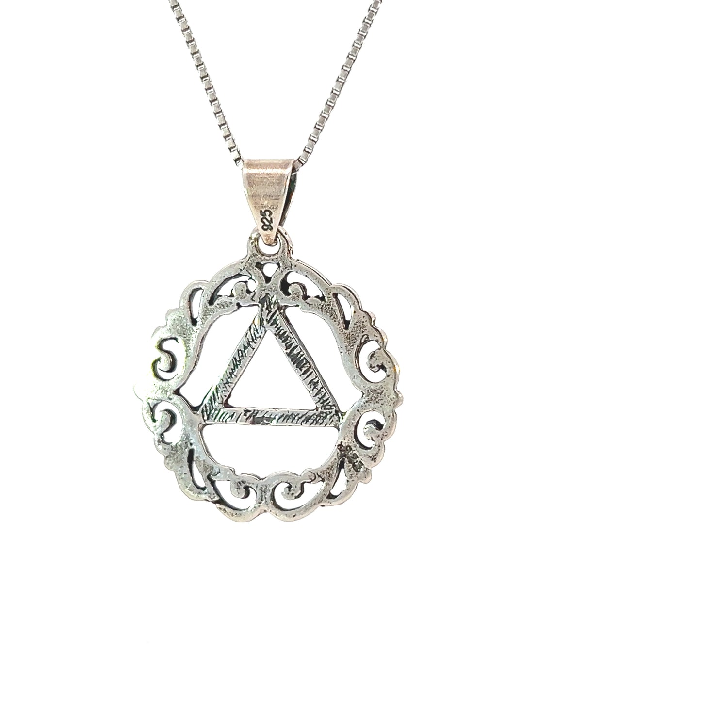 Sterling Silver AA Symbol Pendant in Scroll Style Circle – 2.6g Oxidized Recovery Jewelry