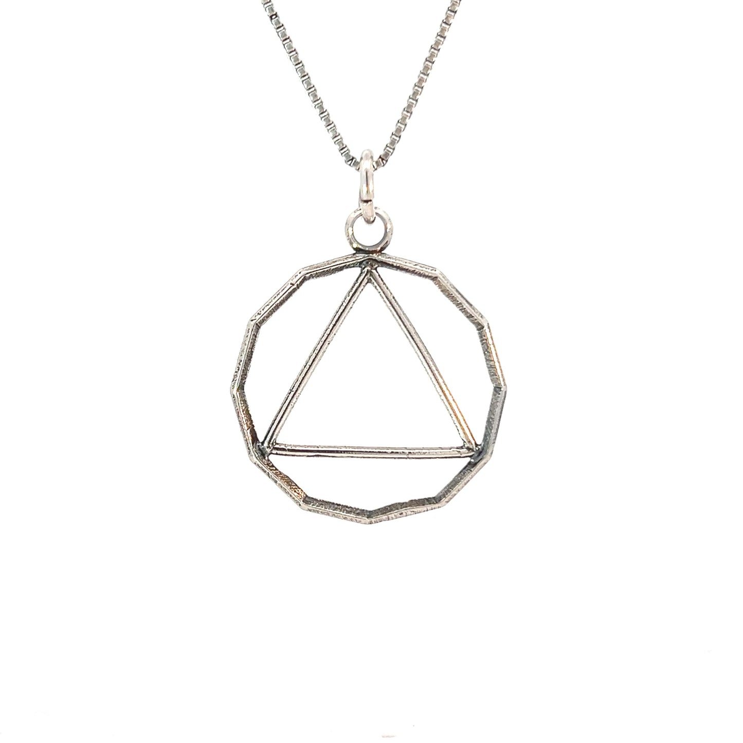 Sterling Silver AA Pendant – 12-Sided Circle Triangle, Large/Medium Size, 1.1g, Hand-Finished