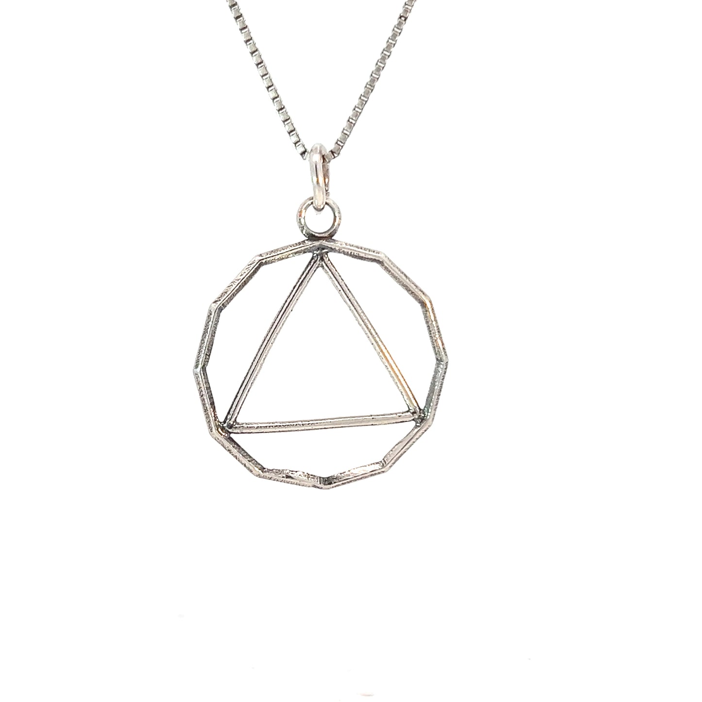 Sterling Silver AA Pendant – 12-Sided Circle Triangle, Large/Medium Size, 1.1g, Hand-Finished