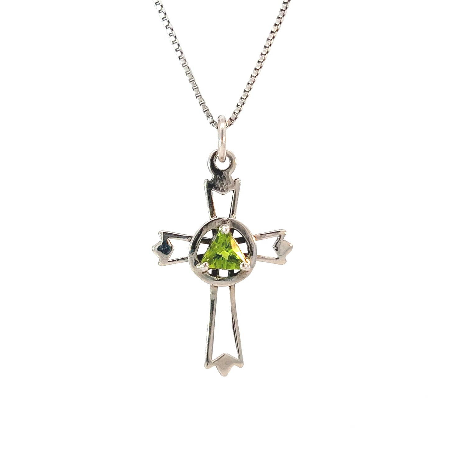 Sterling Silver AA Symbol Cross Pendant with 5mm Birthstone – Available in 12 Colors