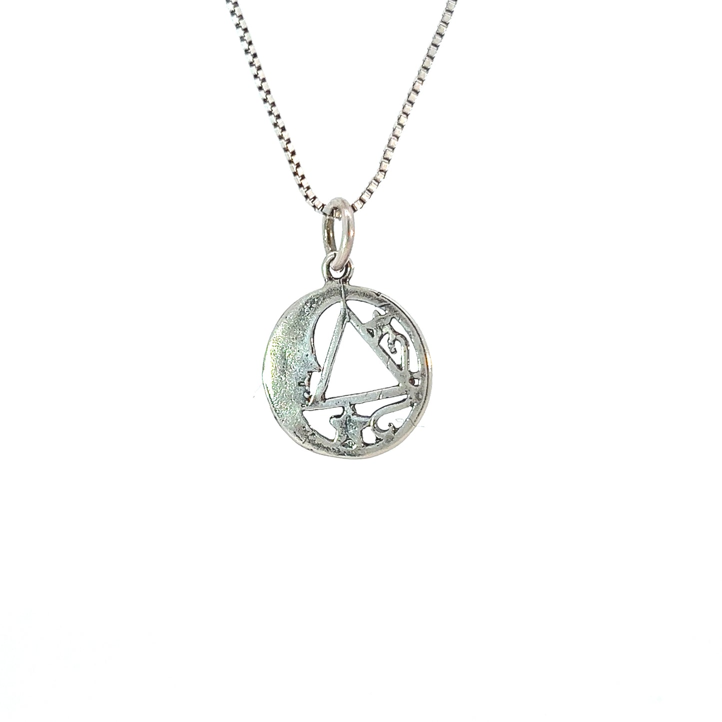 Sterling Silver Moon and Star Pendant with Alcoholics Anonymous (AA) Symbol – Medium Size