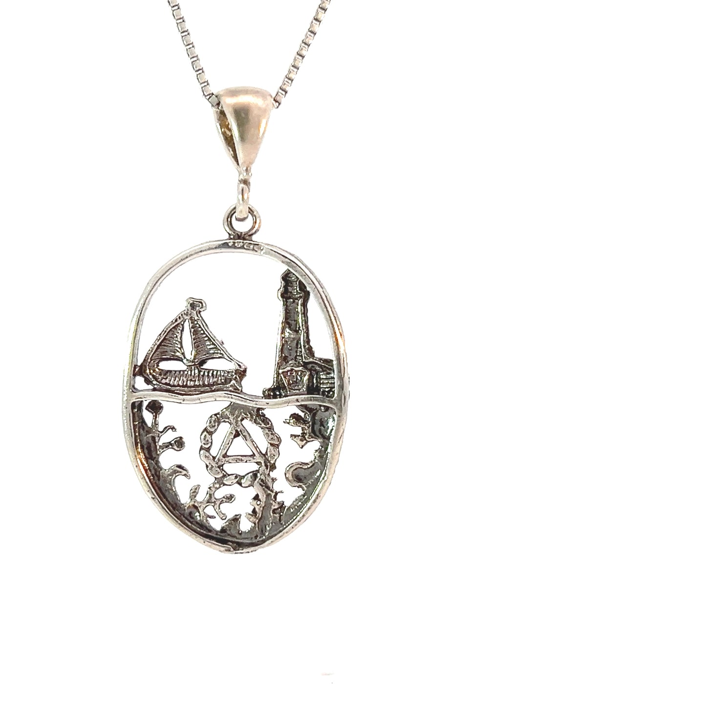 Sterling Silver AA Symbol Pendant in Seascape Design – 2.9g, Hand-Finished Recovery Jewelry