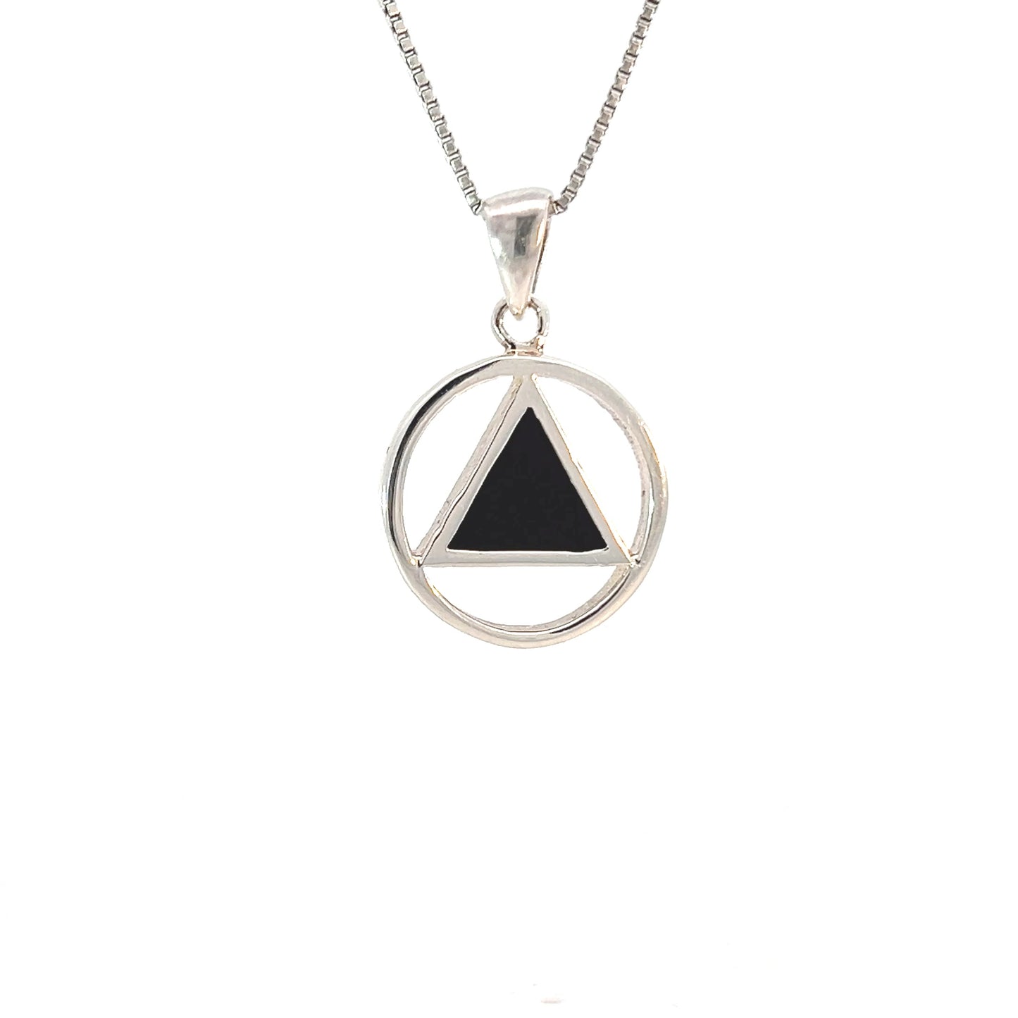 Sterling Silver Alcoholics Anonymous (AA) Symbol Pendant with Black Enamel Inlay – Medium Size