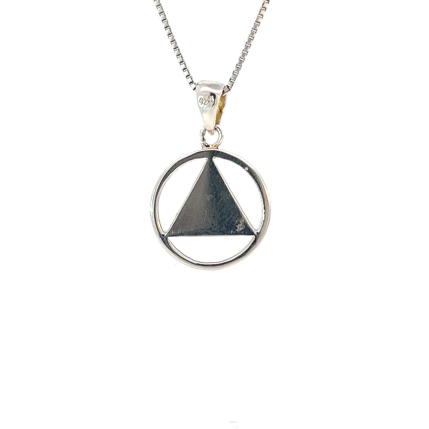 Sterling Silver Alcoholics Anonymous (AA) Symbol Pendant with Black Enamel Inlay – Medium Size
