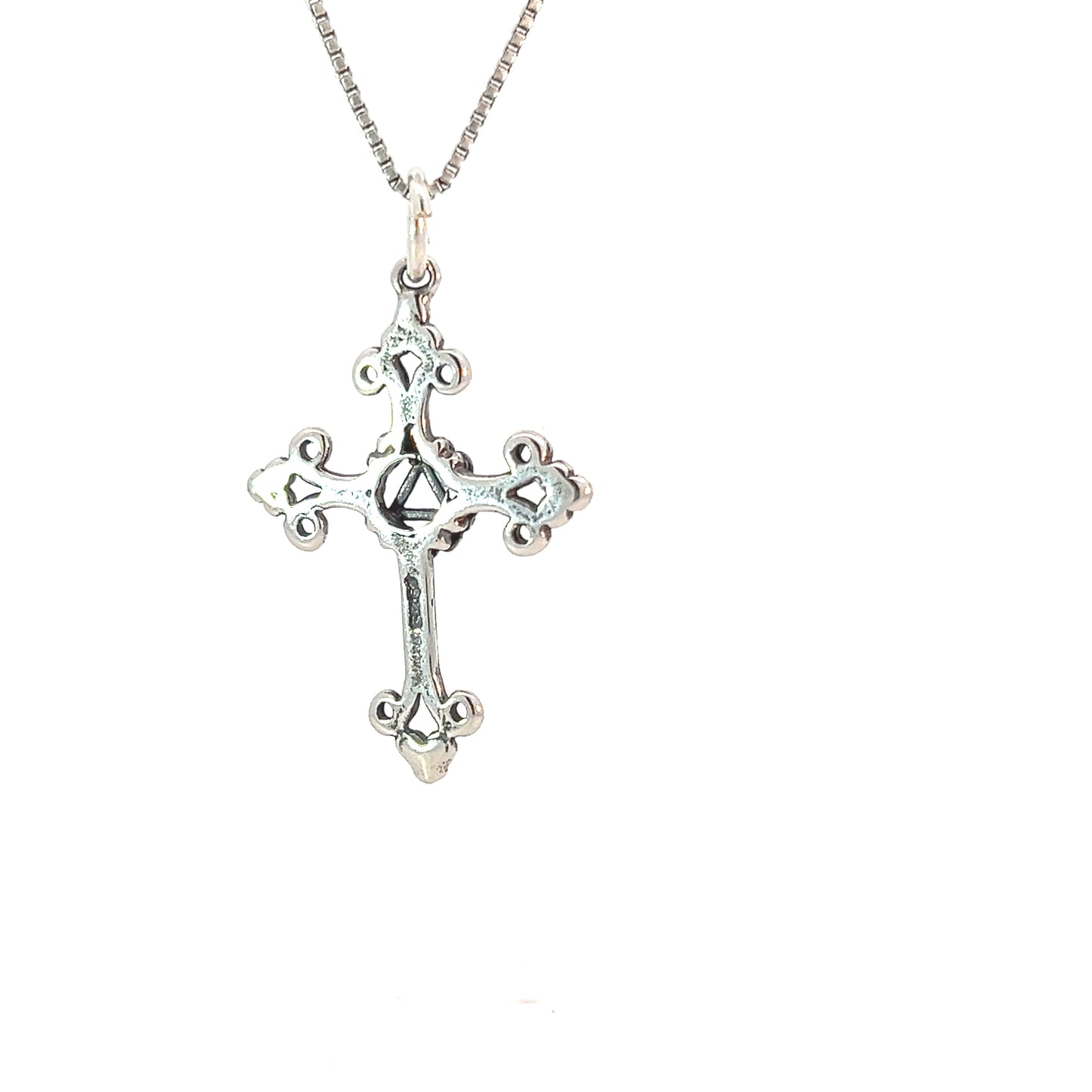Sterling Silver Alcoholics Anonymous (AA) Symbol in an Open Cross Pendant – Medium Size