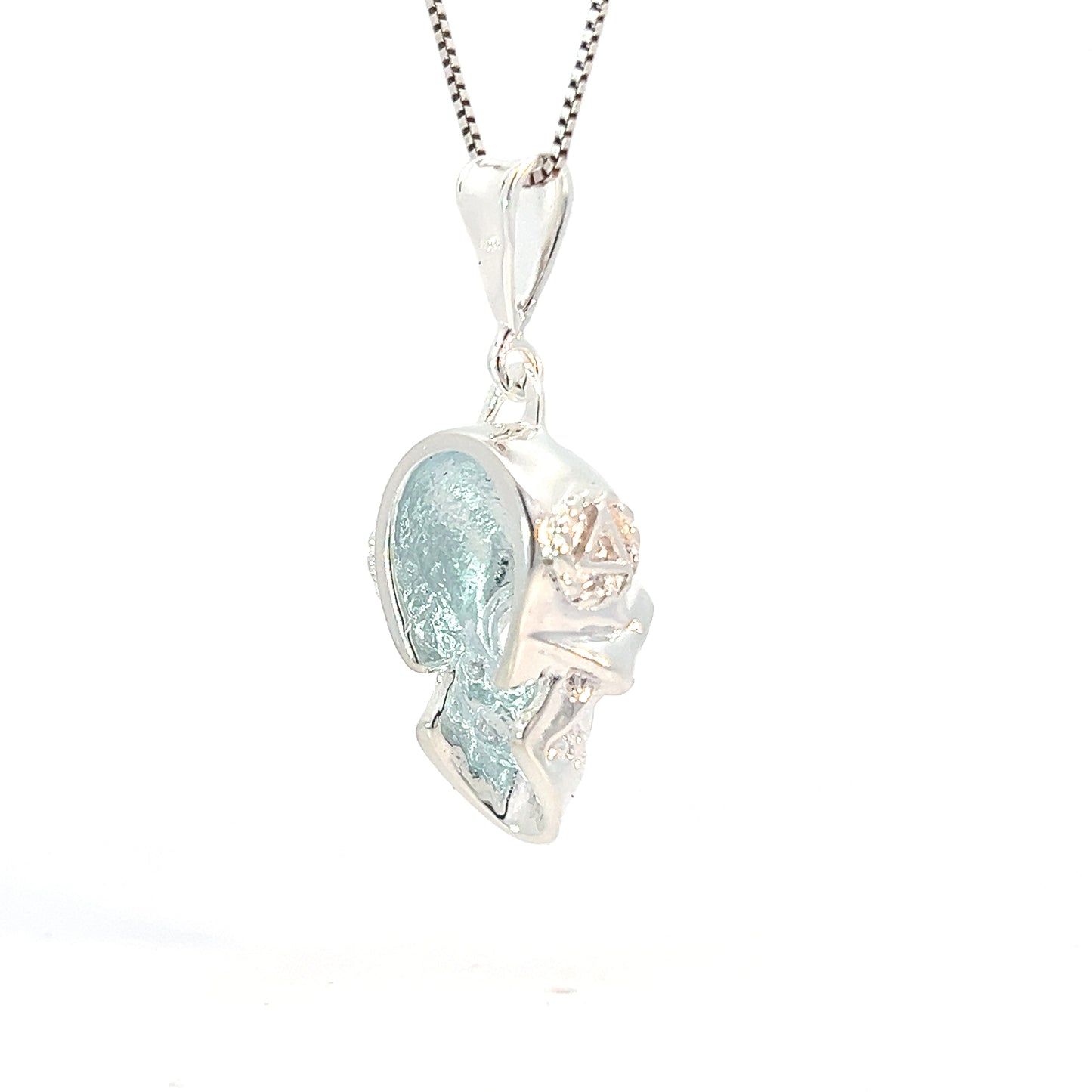 Sterling Silver 3D Skull Pendant with AA Symbol on Both Sides – Twist Wire Circle