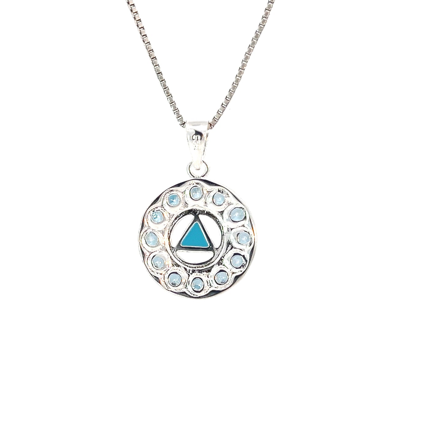 Sterling Silver AA Pendant with Baby Blue Enamel & 12 CZ Stones – Medium Size