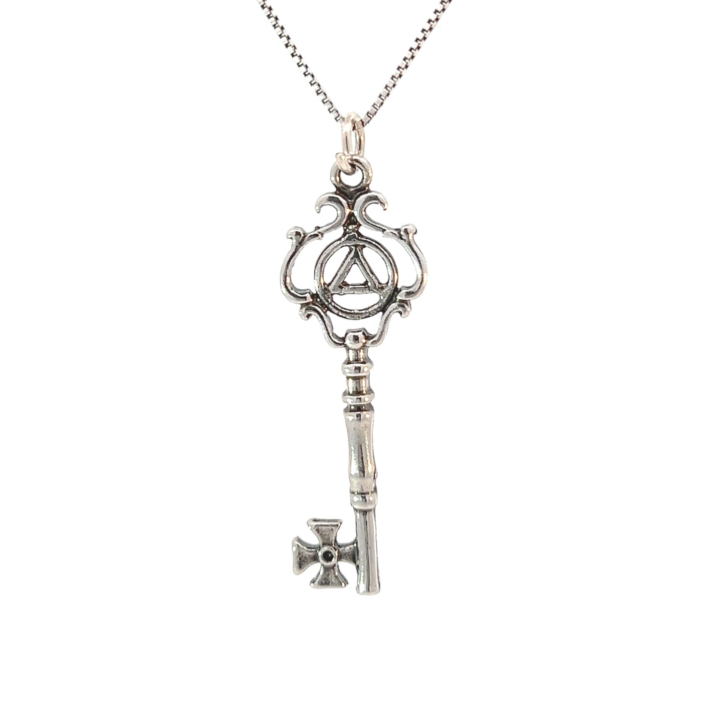 Sterling Silver AA Symbol Pendant Inside Antique Style Key – 3.0g Oxidized Recovery Jewelry