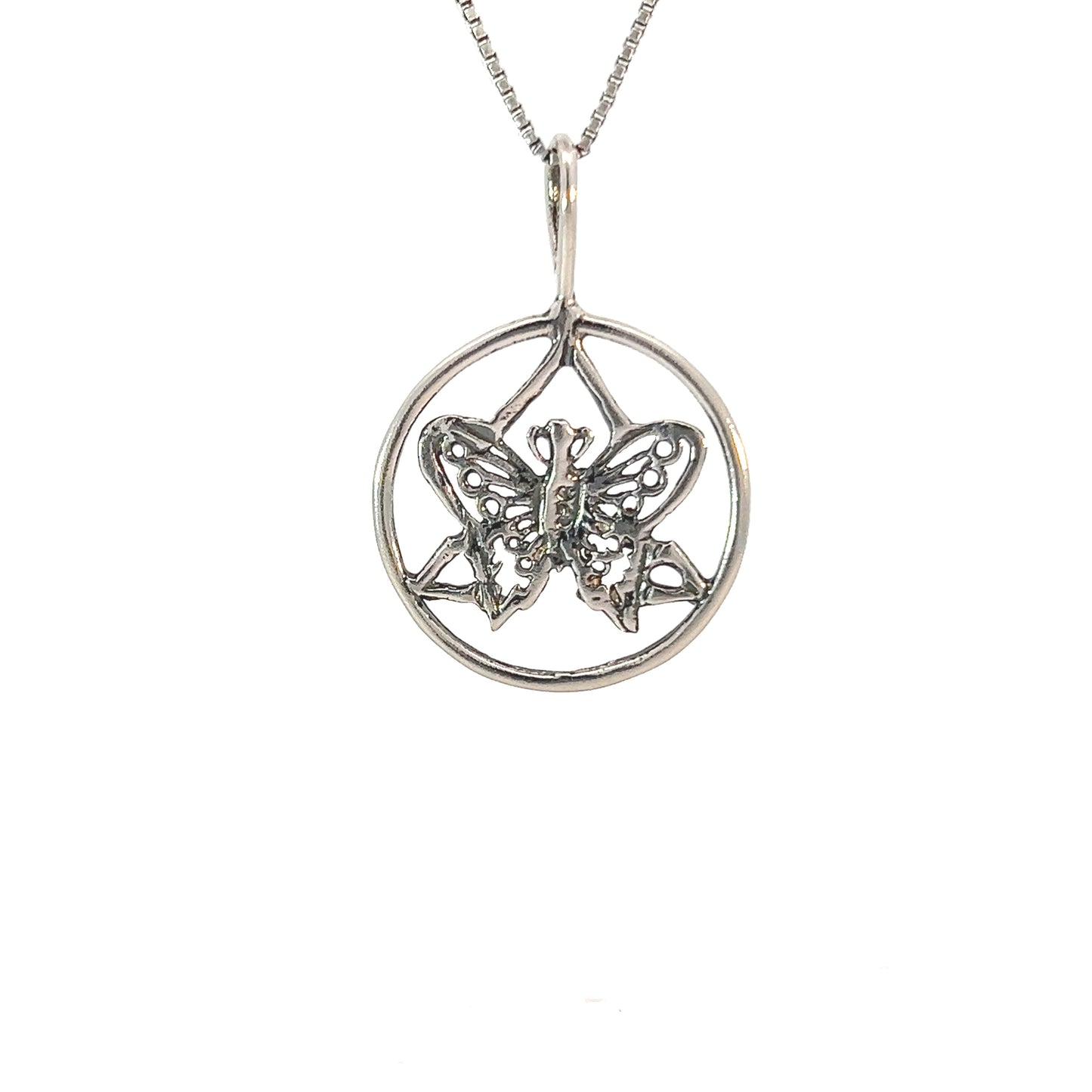 Sterling Silver AA Symbol Pendant with Small Butterfly Center – 1.8g, Oxidized Finish