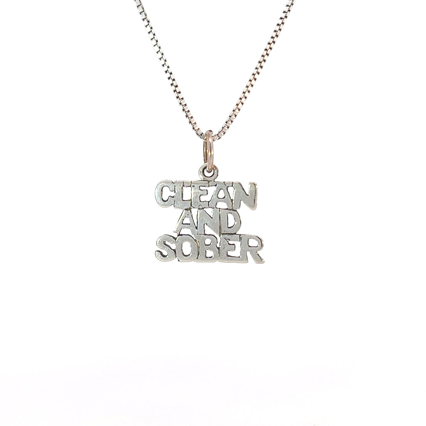Sterling Silver, Sayings Pendant, "Clean And Sober"