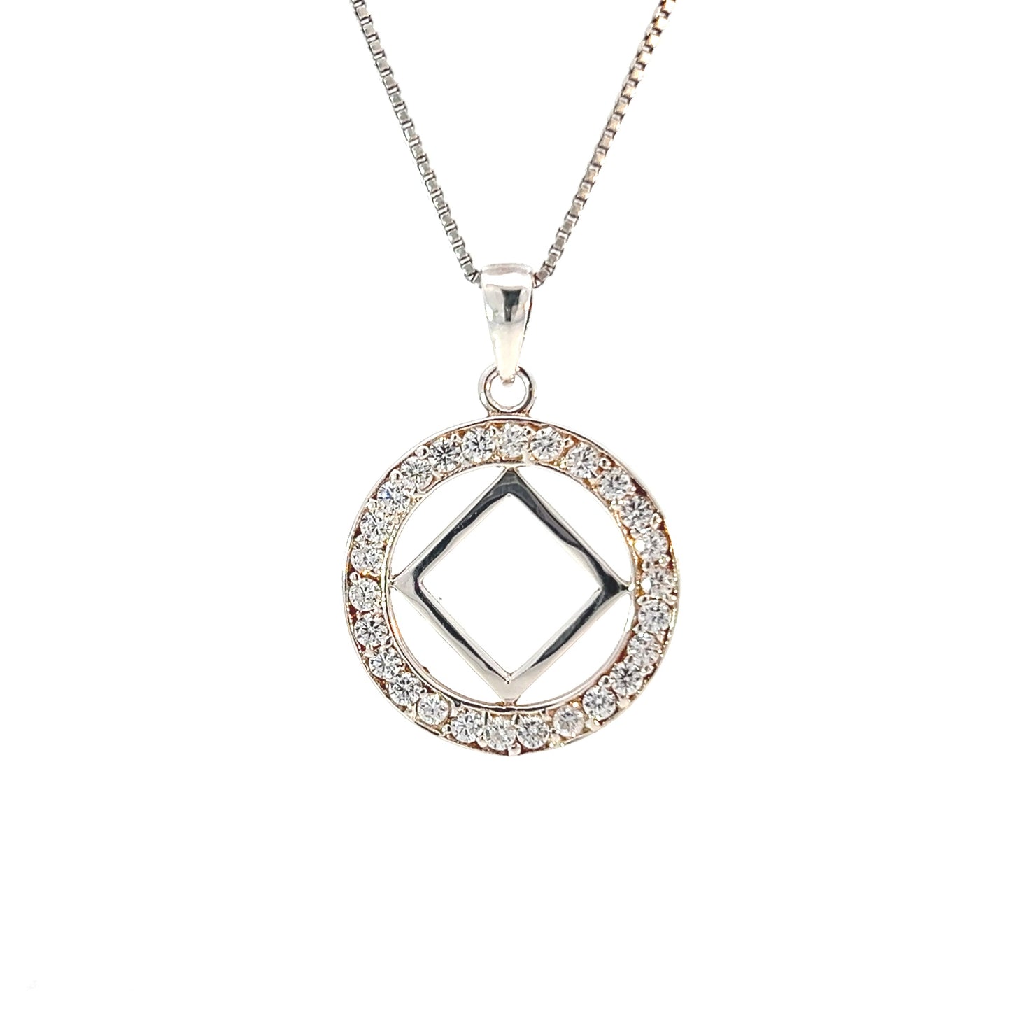 Narcotics Anonymous (NA) Symbol in a Crystal Circle Sterling Silver Pendant