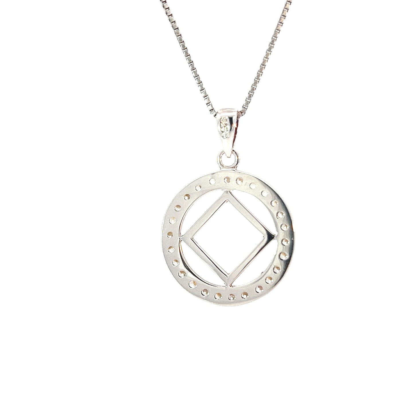 Narcotics Anonymous (NA) Symbol in a Crystal Circle Sterling Silver Pendant