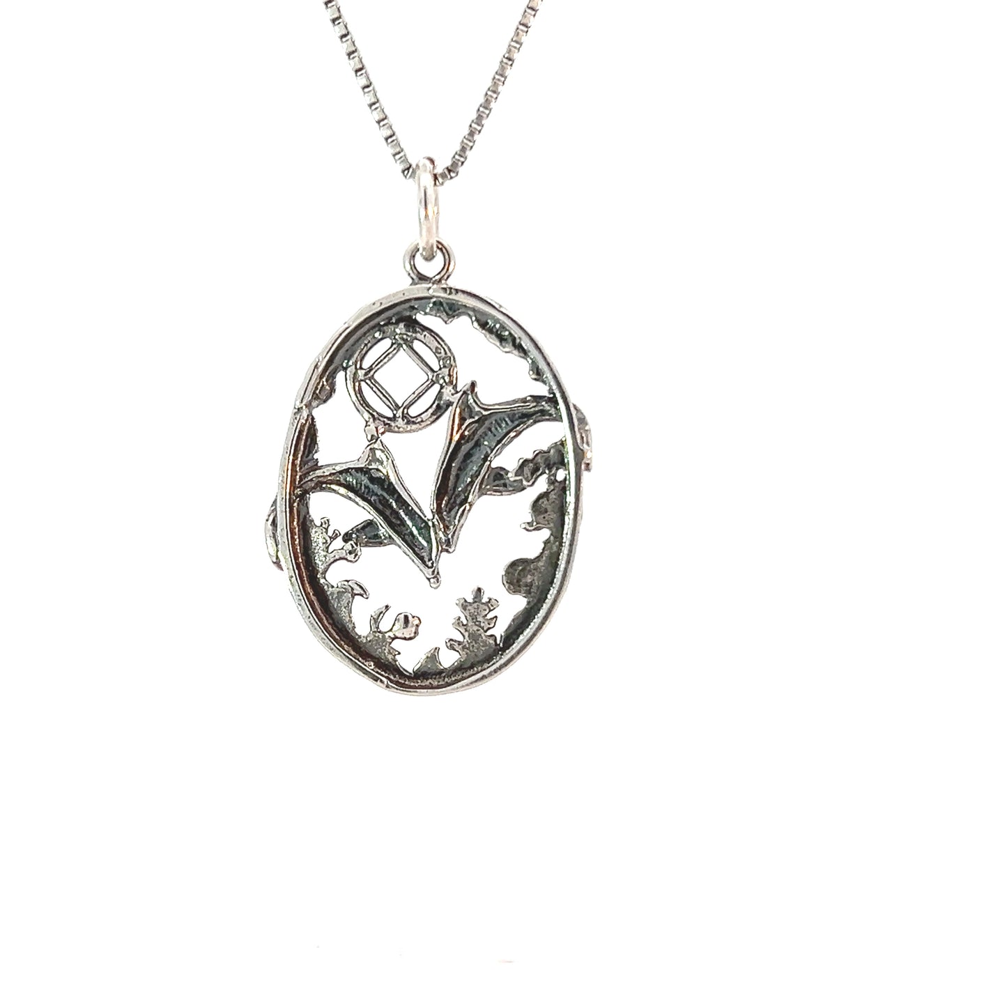 Sterling Silver Pendant, Narcotics Anonymous NA Symbol in a Old Fashion Style Seascape with 2 Dolphins