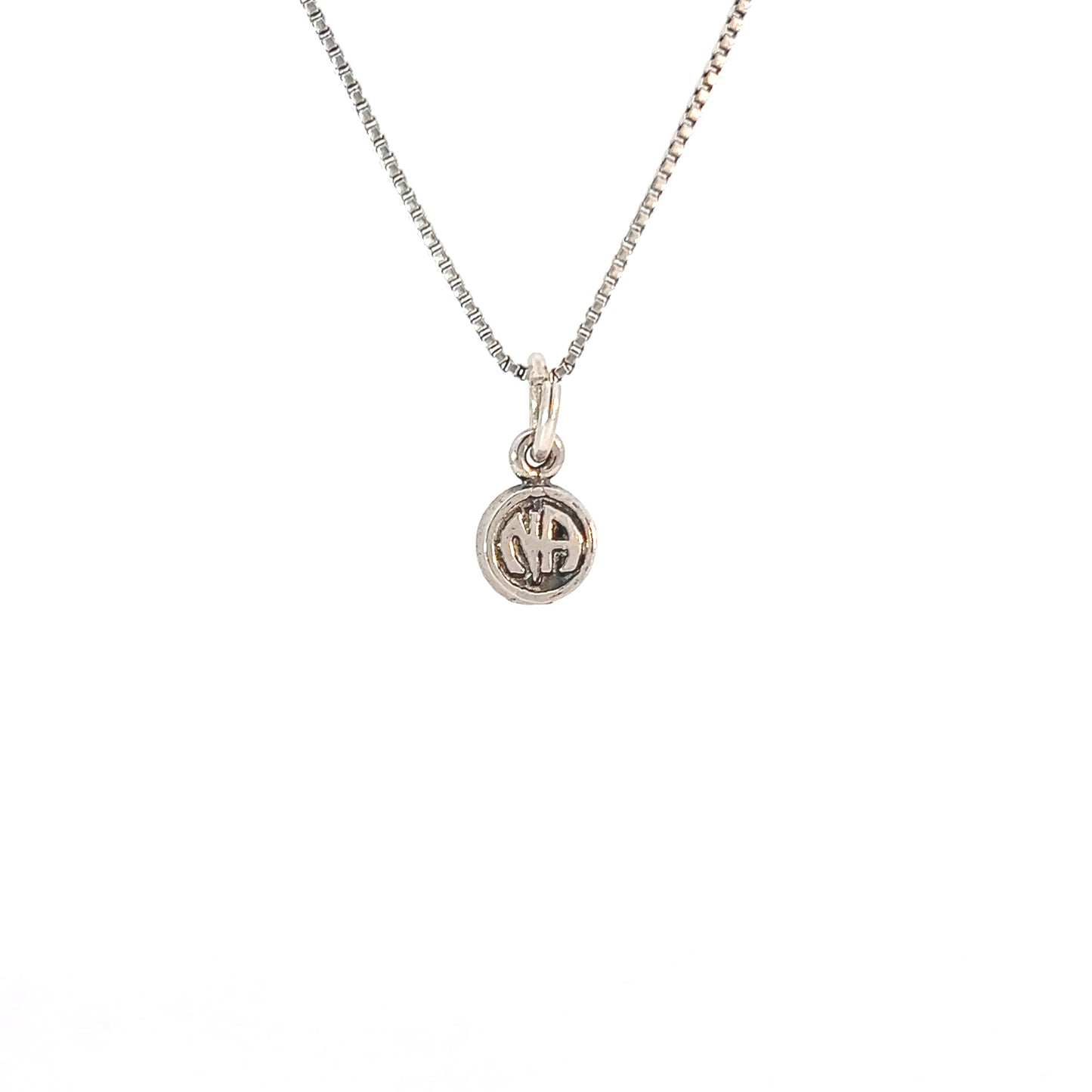 Sterling Silver Pendant, "Narcotics Anonymous" Initials in a Coin Style, Very Small Size
