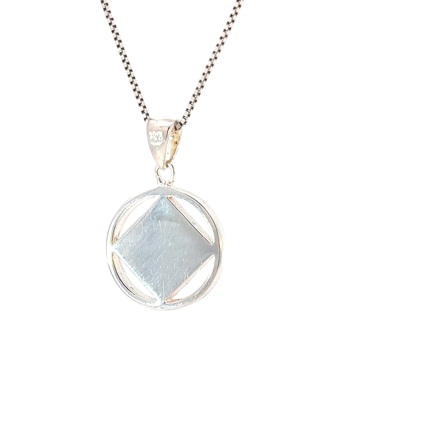 Sterling Silver Pendant, Narcotics Anonymous NA Symbol Square with Turquoise In Color Enamel Inlay, Medium Size