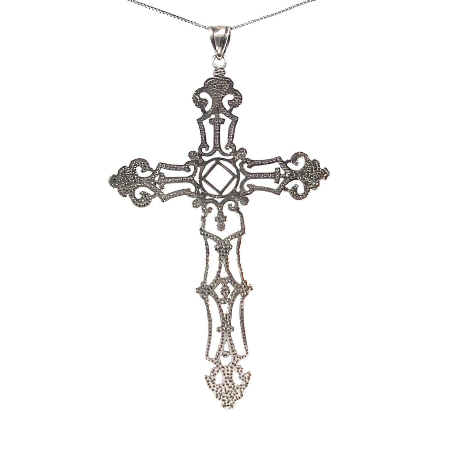 Sterling Silver Pendant, Narcotics Anonymous NA Symbol Set in a Extra Large Open Cross
