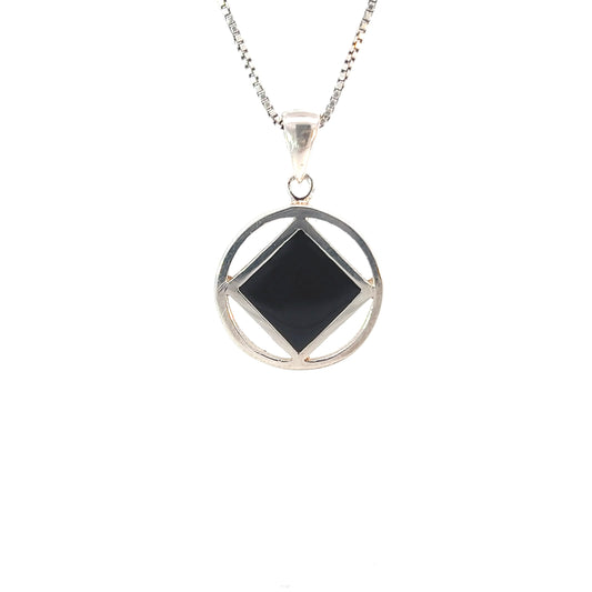 Narcotics Anonymous (NA) Symbol in Black Enamel Inlay & Sterling Silver Pendant