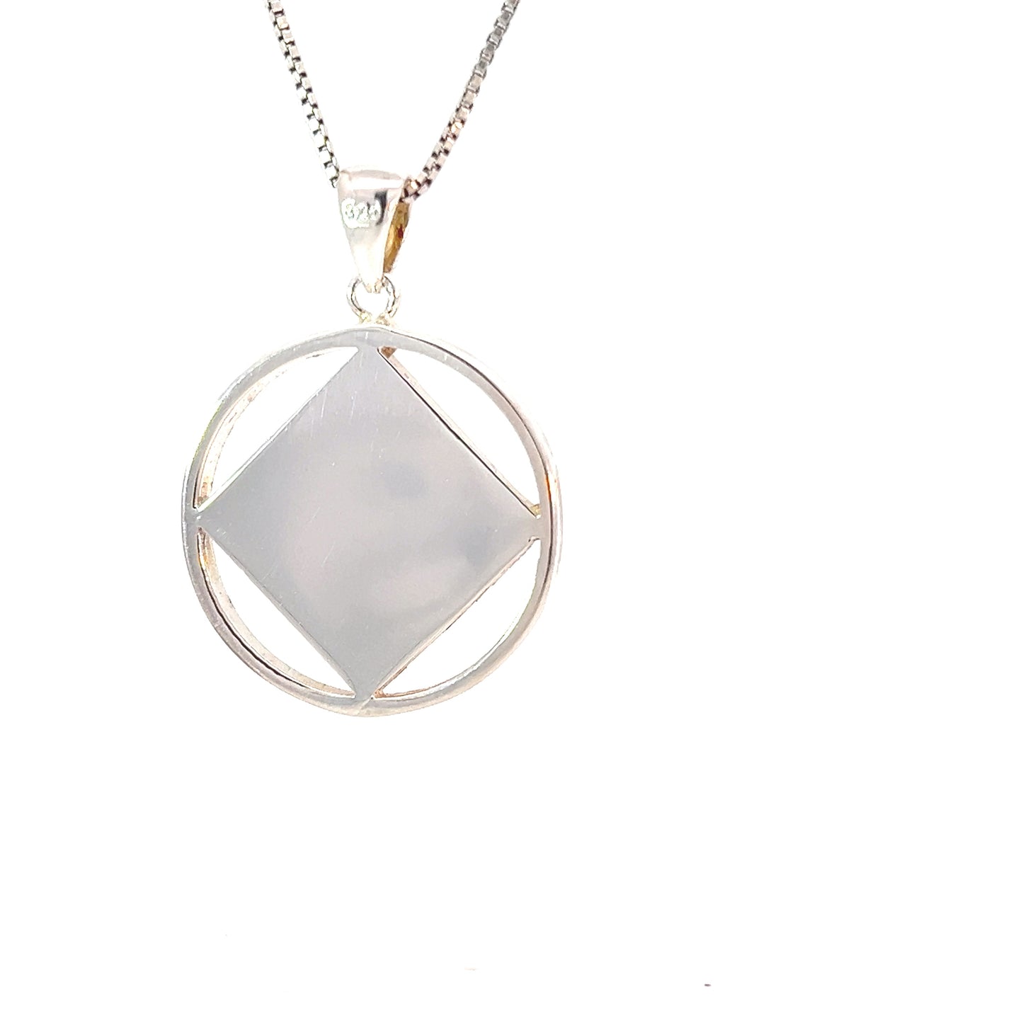 Sterling Silver Pendant, Narcotics Anonymous NA Symbol Square with Turquoise in Color Enamel Inlay, Large Size