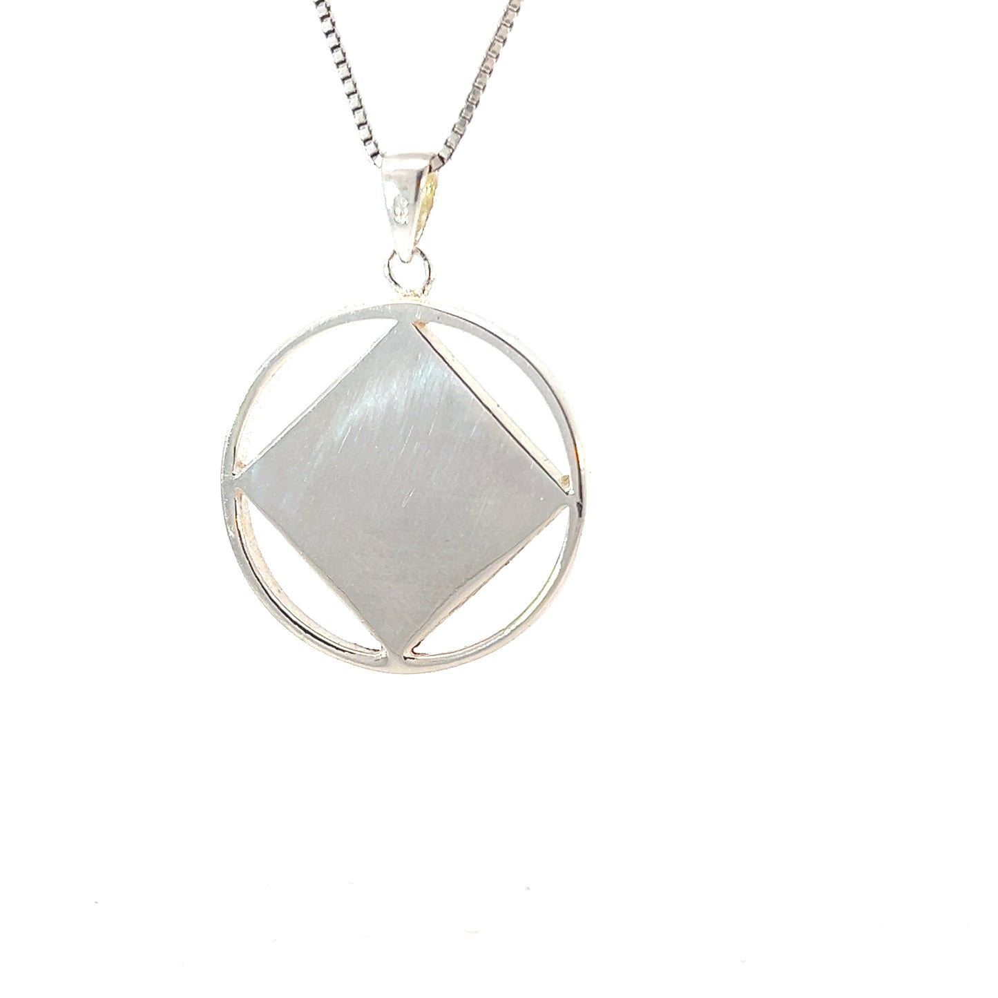 Sterling Silver Pendant, Narcotics Anonymous NA Symbol Square with Black Enamel Inlay, Large Size