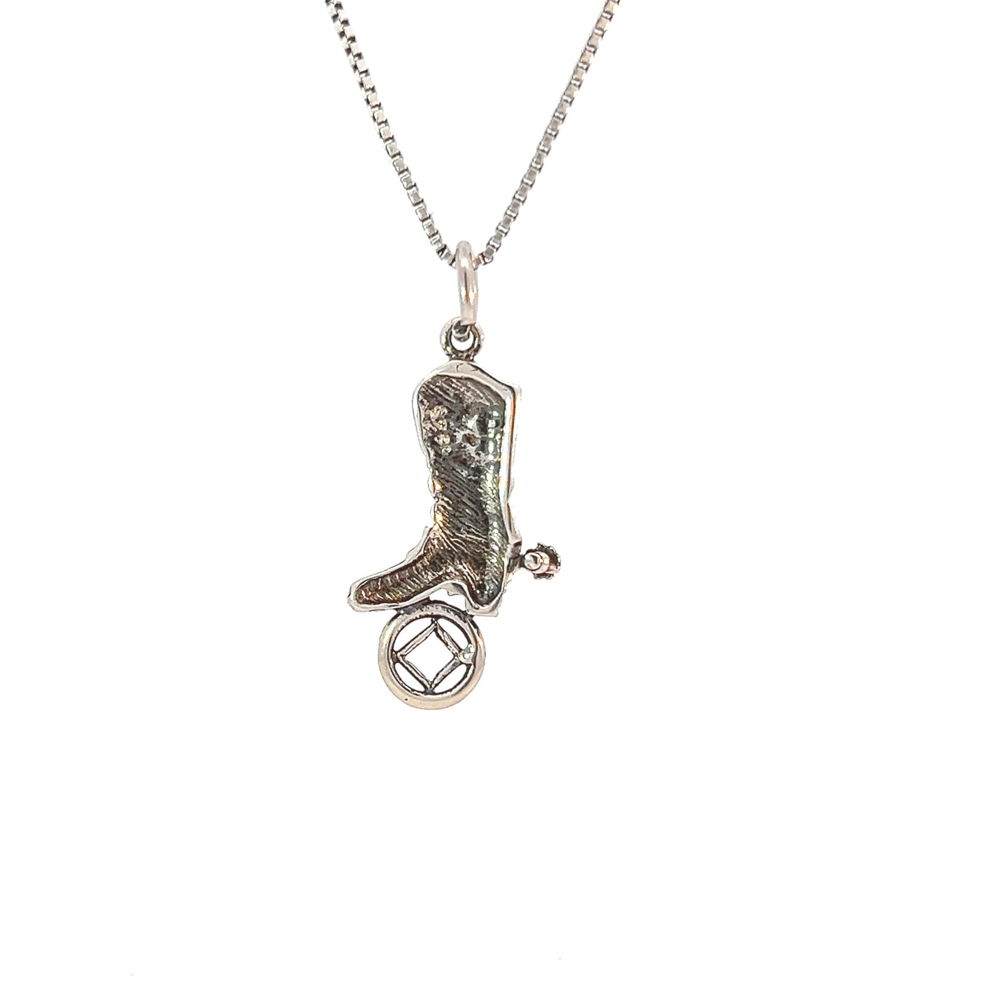 Sterling Silver Pendant, Narcotics Anonymous NA Recovery Symbol on a Cowboy Boot