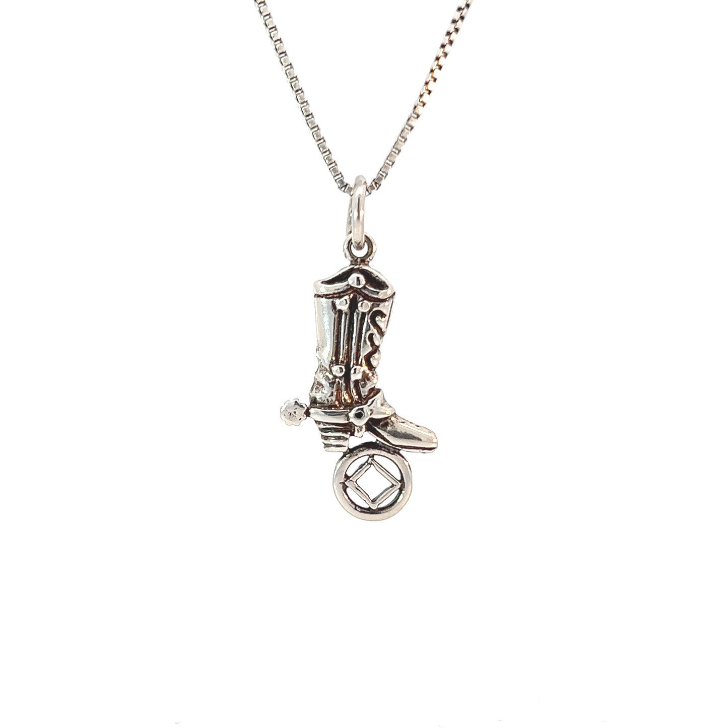 Sterling Silver Pendant, Narcotics Anonymous NA Recovery Symbol on a Cowboy Boot
