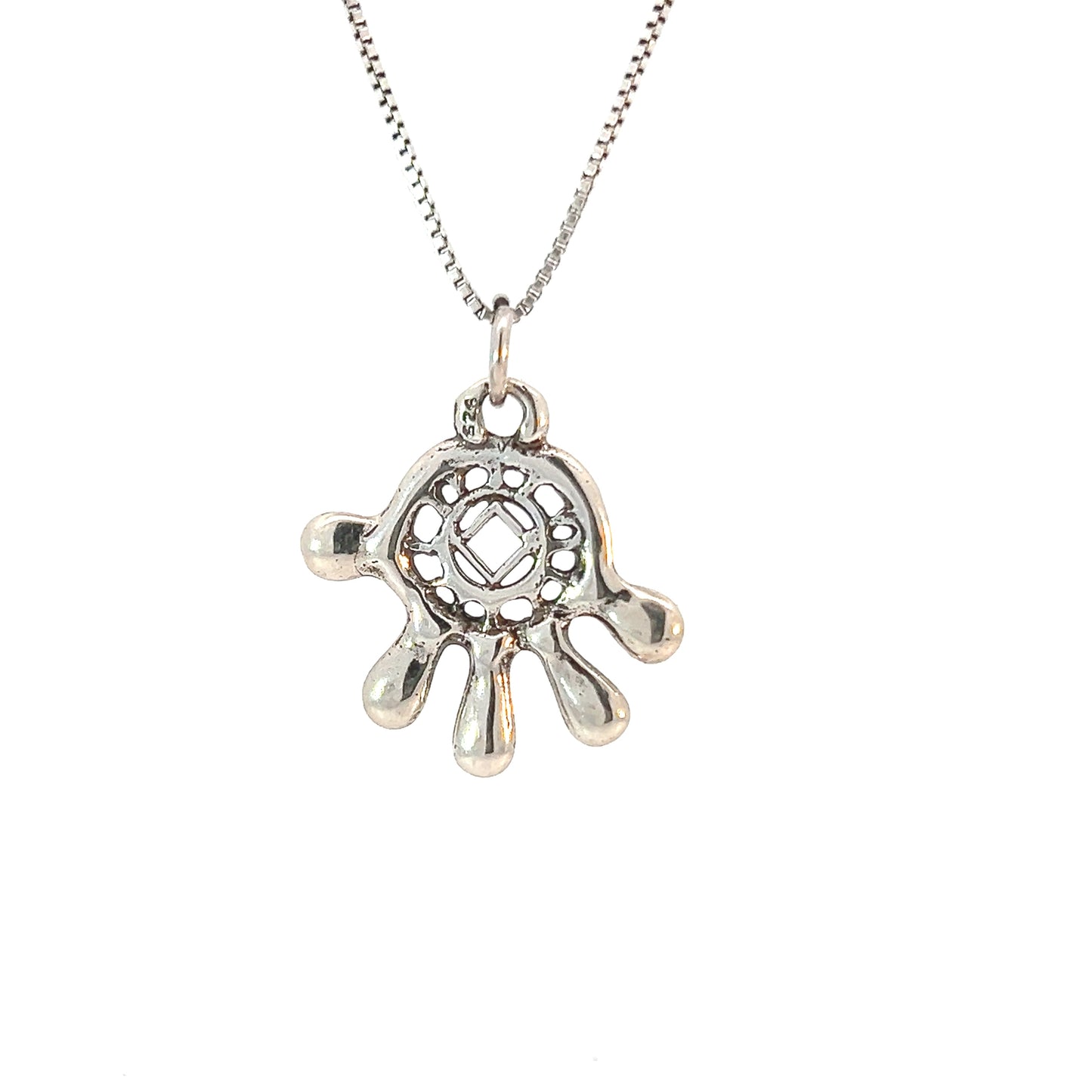 Sterling Silver Pendant, Hamsa, the Universal Sign of Protection, Narcotics Anonymous NA Recovery Symbol in the Center